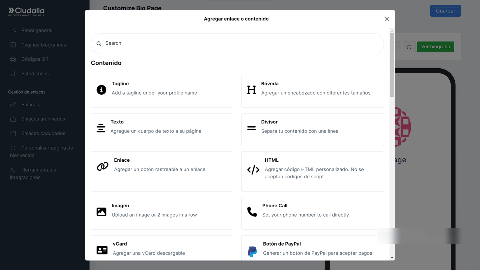 Busca y selecciona todo el contenido que quieras mostrar en tu biografía