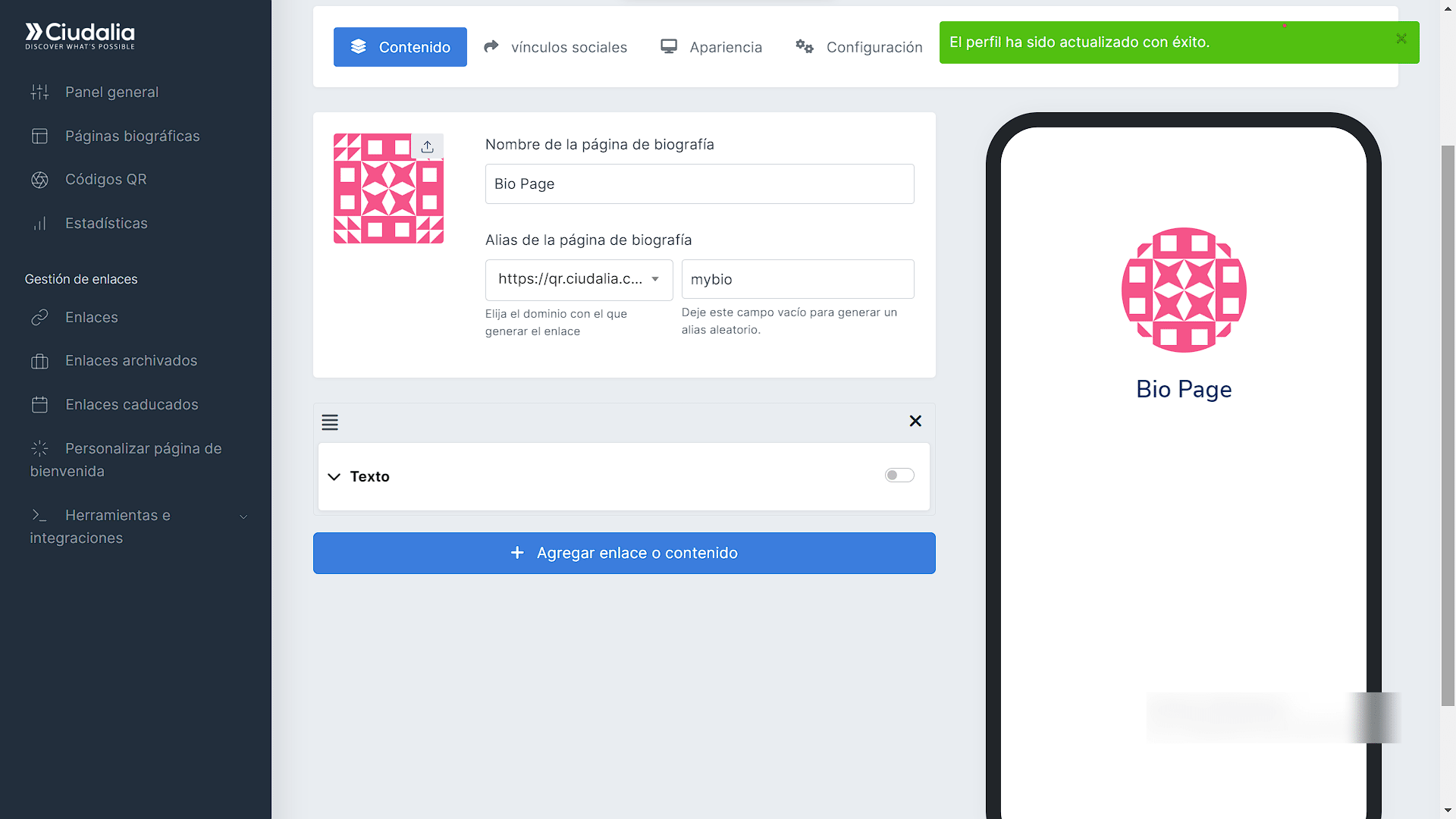 Activa la visibilidad del contenido agregado