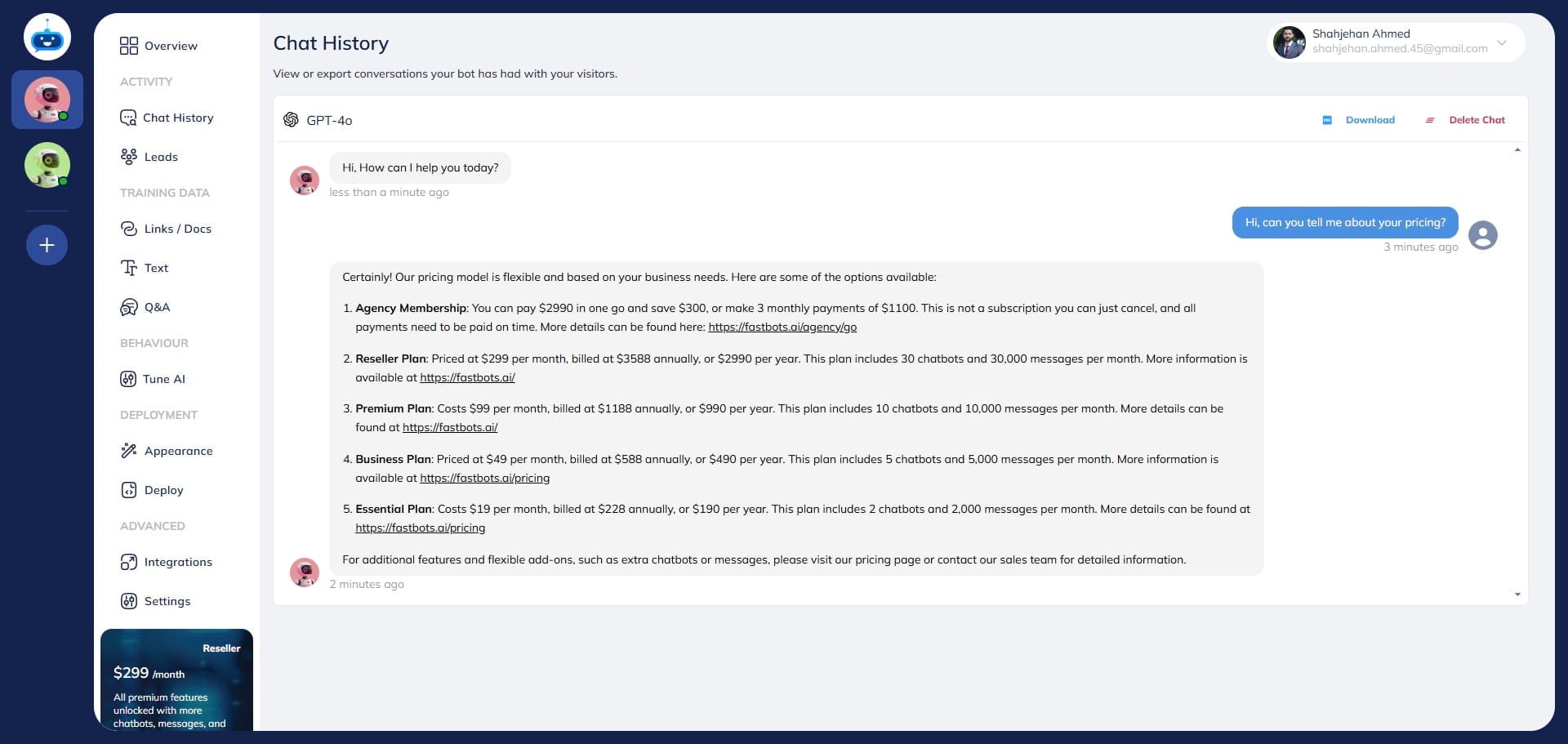 You can read the chat transcript or download it in a PDF file.