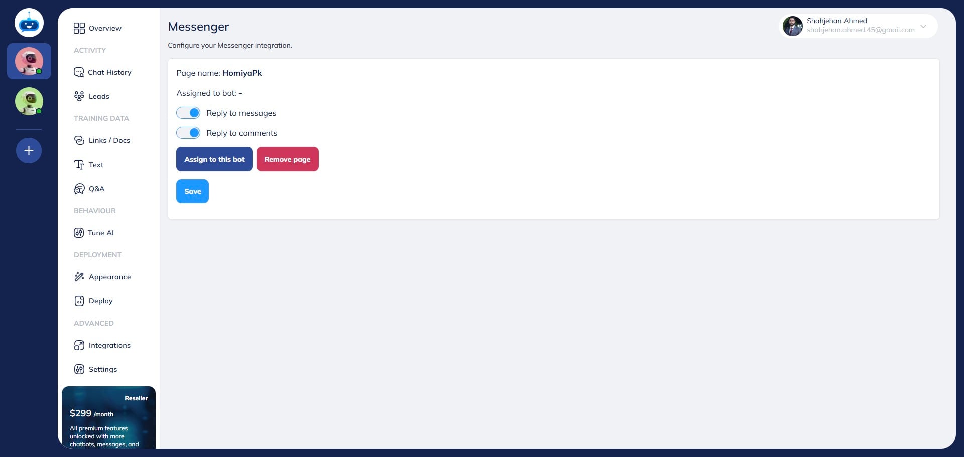 If you also want the chatbot to reply to comments on your Facebook page, you can turn this option on. 
