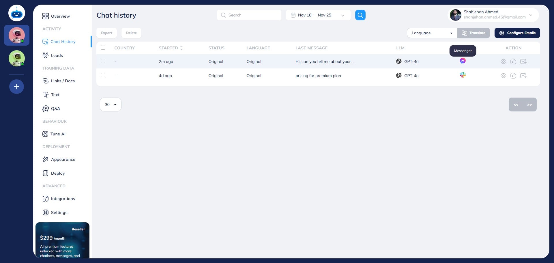 Chatbot will add the "Messenger" logo on all the chats which are coming from the connected Facebook page.