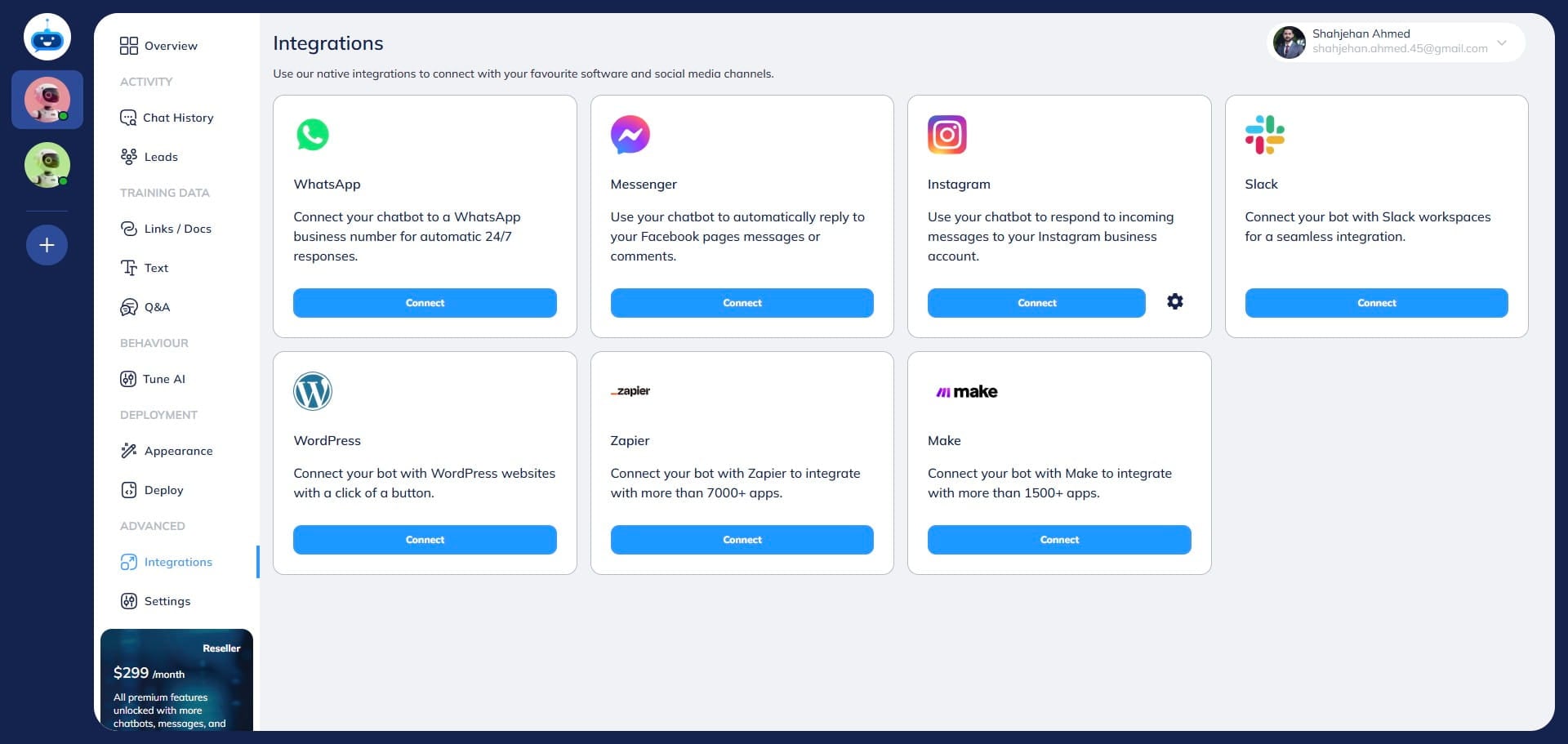 Click on the "Connect" button under the Messenger section.