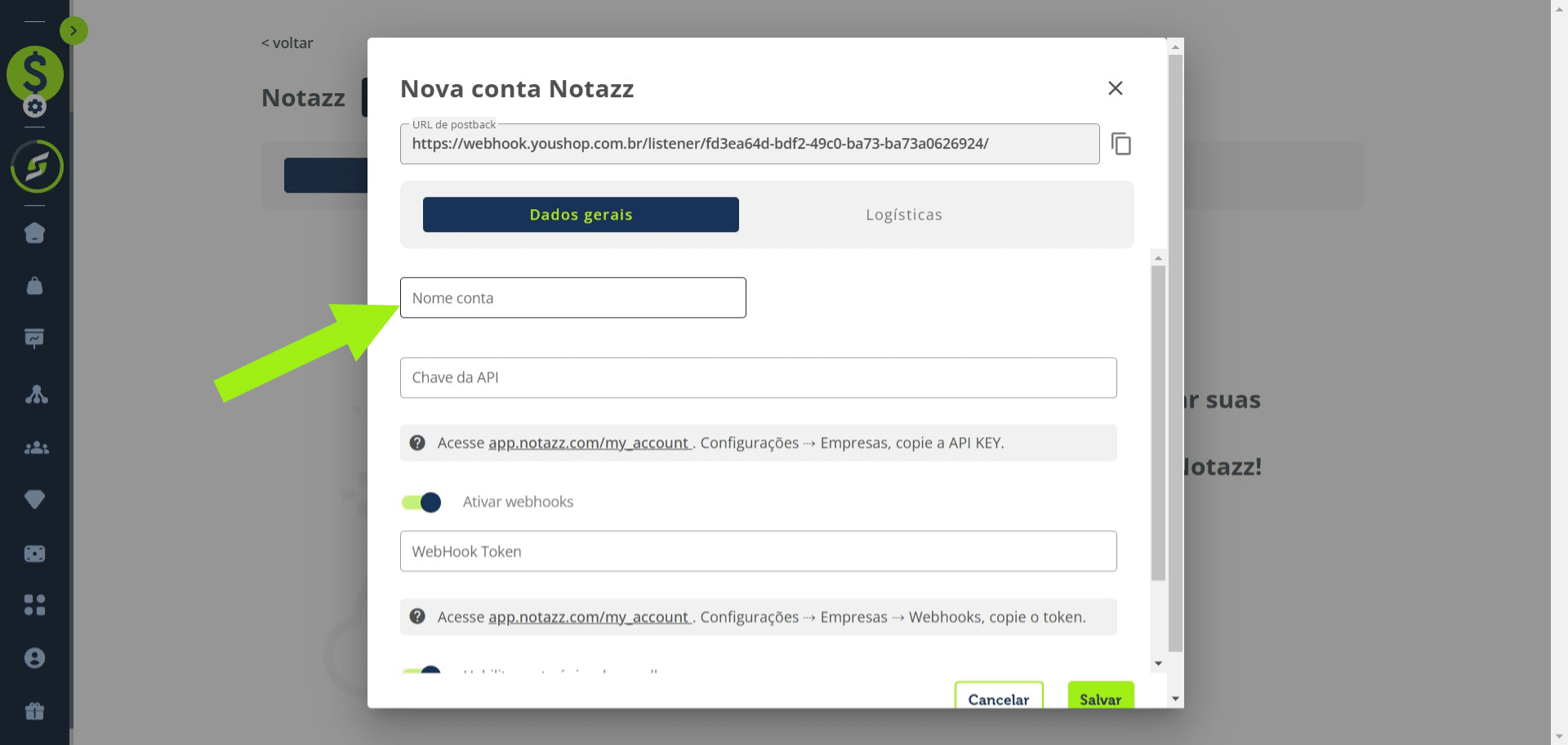Adicione um nome para identificar a integração
