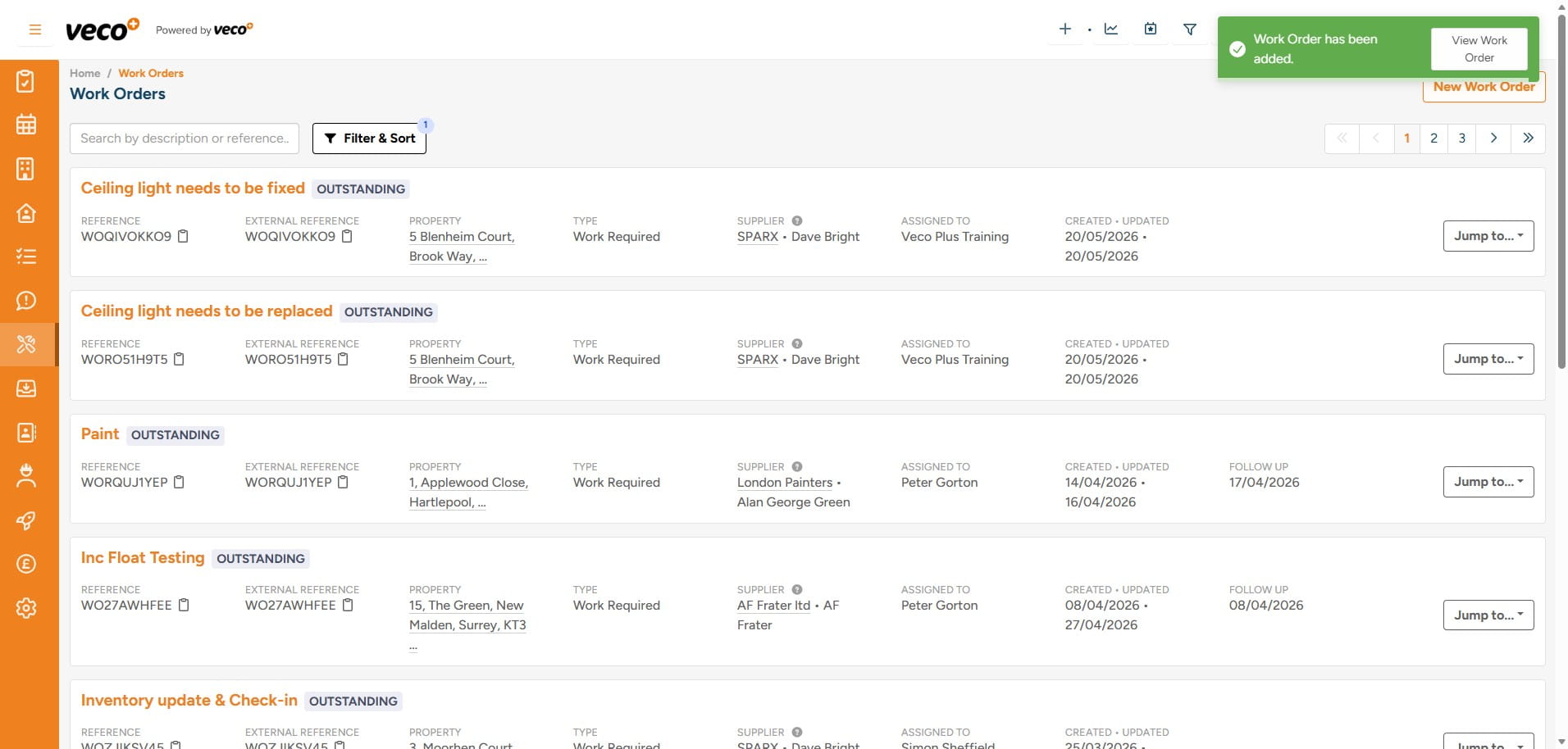 Once ‘Saved’, ‘View Work Order’ will appear in the upper right corner