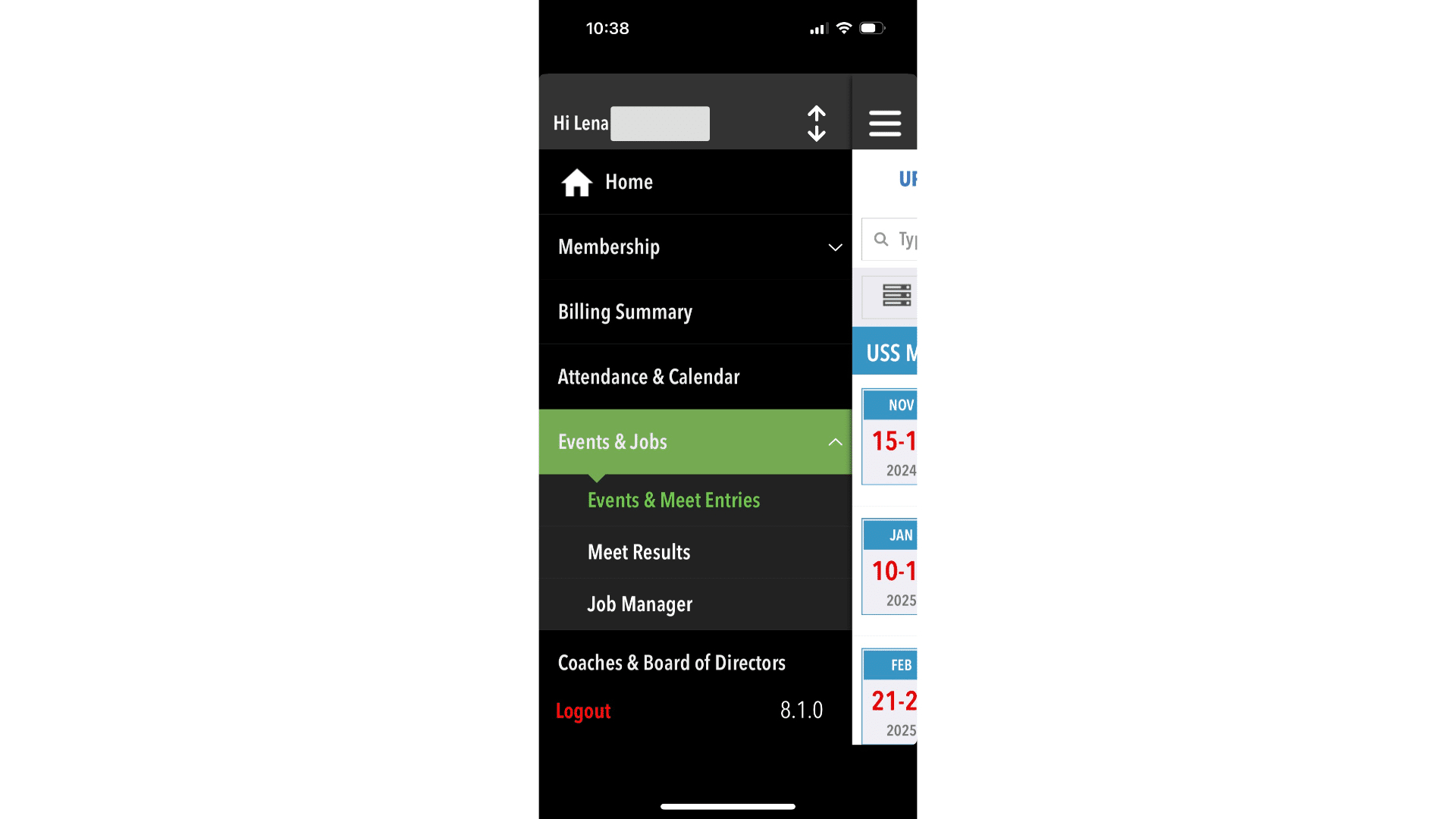 Click on Events & Jobs then select "Events & Meet Entry's"