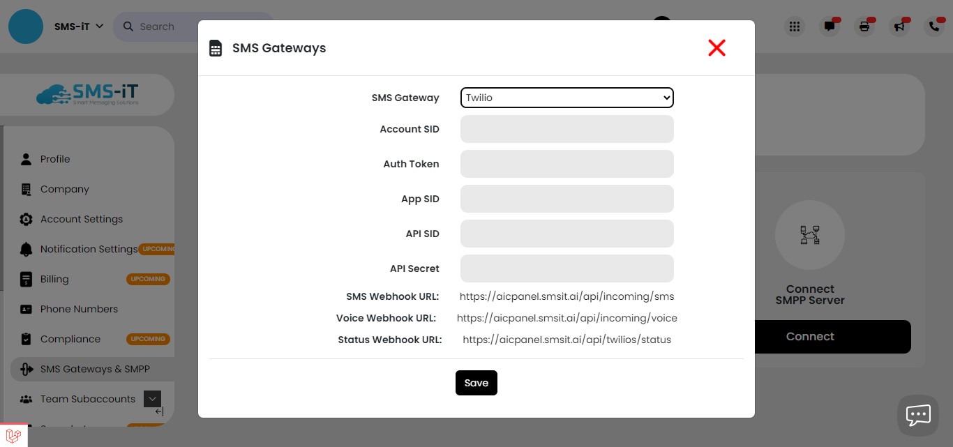 Select Twilio from the pull-down menu.