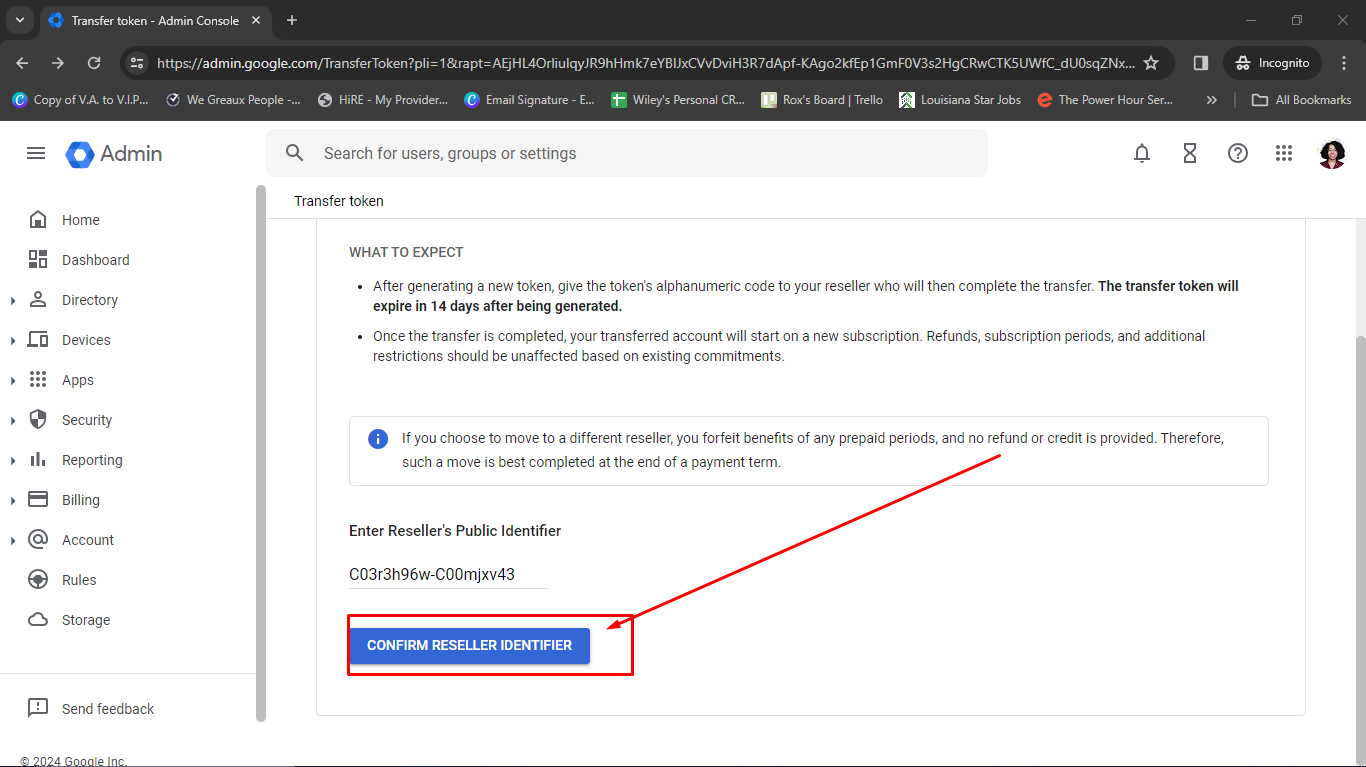 **Click on** 'Confirm Reseller Identifer'