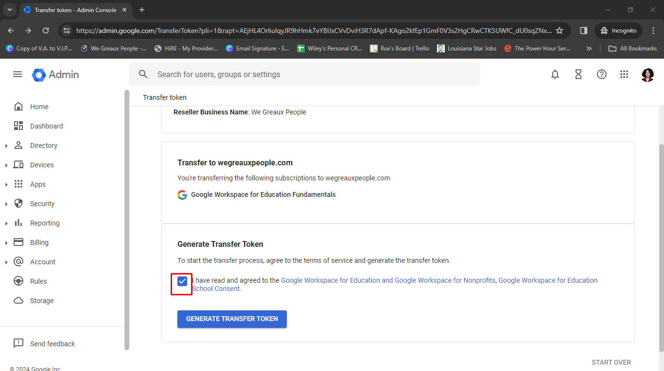 **Click on ** the checkbox