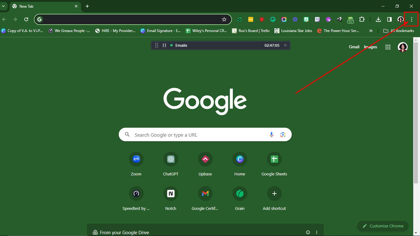 Open a new *Incognito Window.* **Click** on the three dots (if you're using Google Chrome).