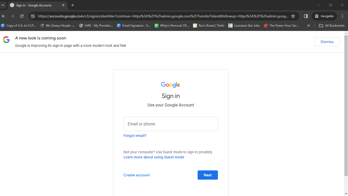 **Sign in** using the login credentials of the domain that will be transferred over to We Greaux People