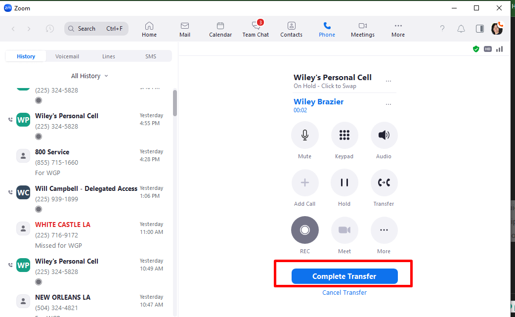 Click on 'Complete Transfer'
