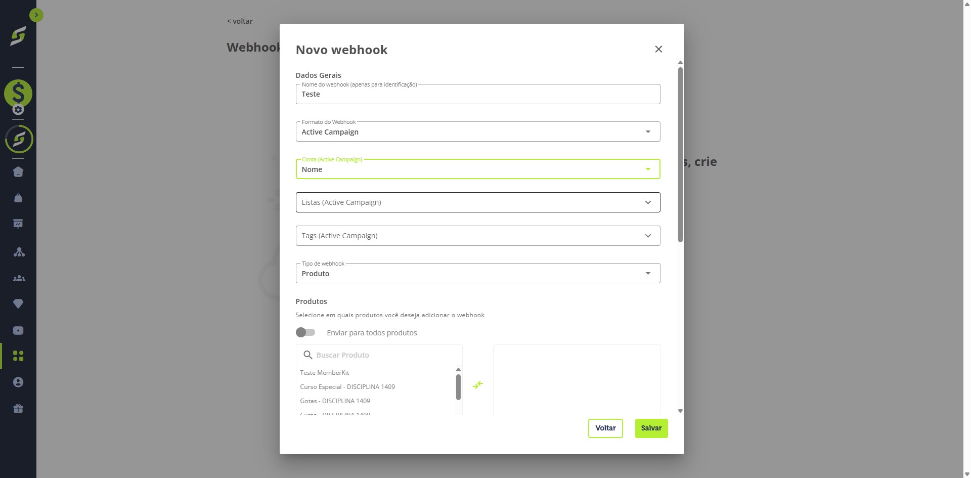 Para adicionar contatos a uma lista, selecione a lista desejada.