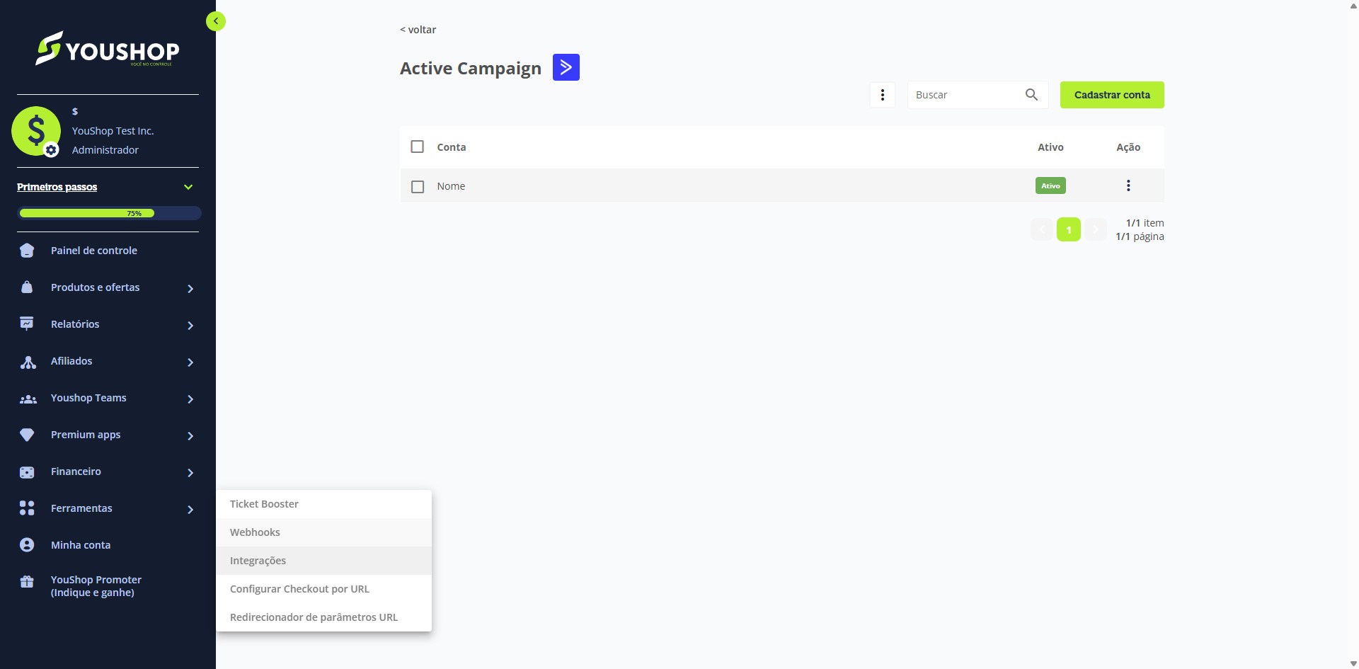 No menu "Ferramentas", clique em "Webhooks".