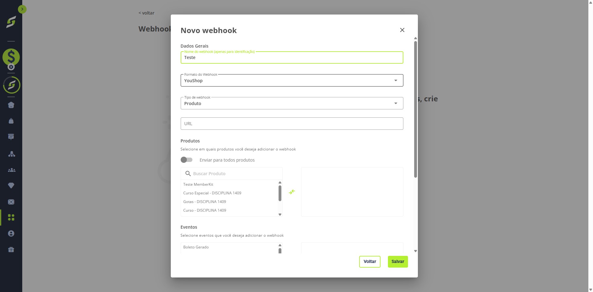 Adicione um nome para o webhook (apenas para identificação).
