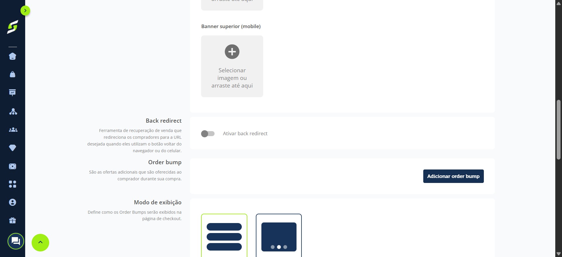 Role a tela até a área de Order Bump e clique em “Adicionar order bump”.