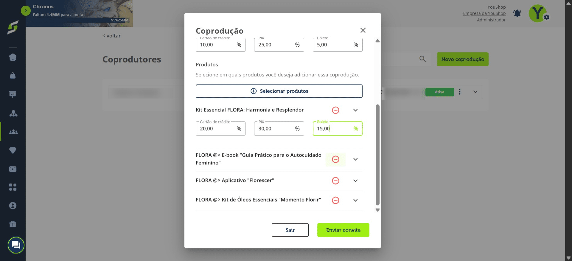 Aqui você pode alterar a porcentagem de comissão de um produto específico, caso queira que seja diferente da comissão padrão.