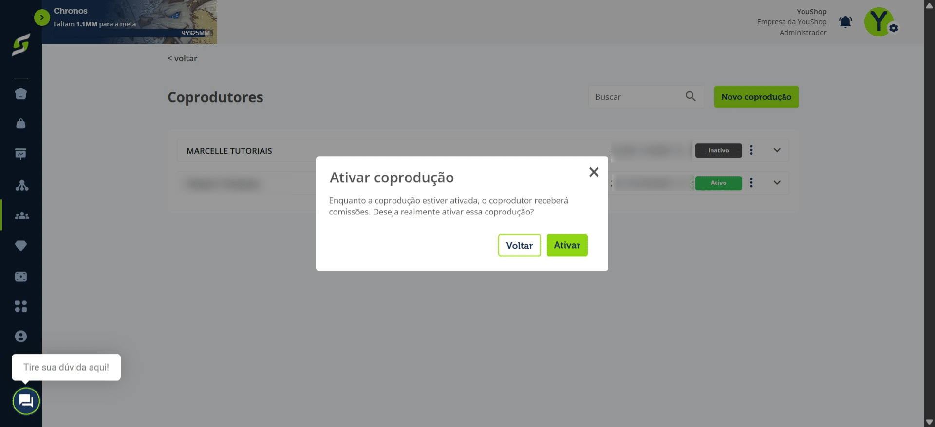 Clique em "Ativar" para confirmar.