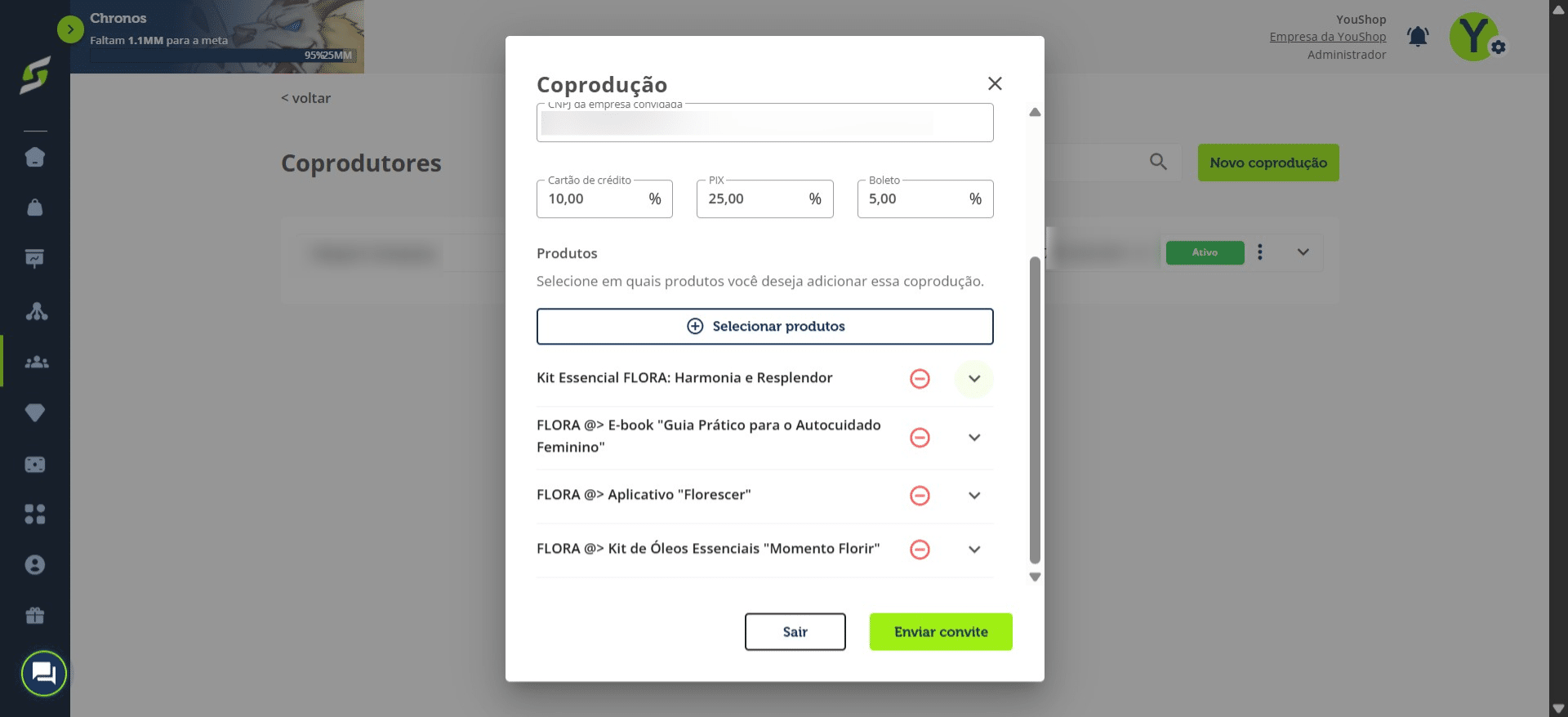 Clique na seta de um produto para visualizar seus detalhes.