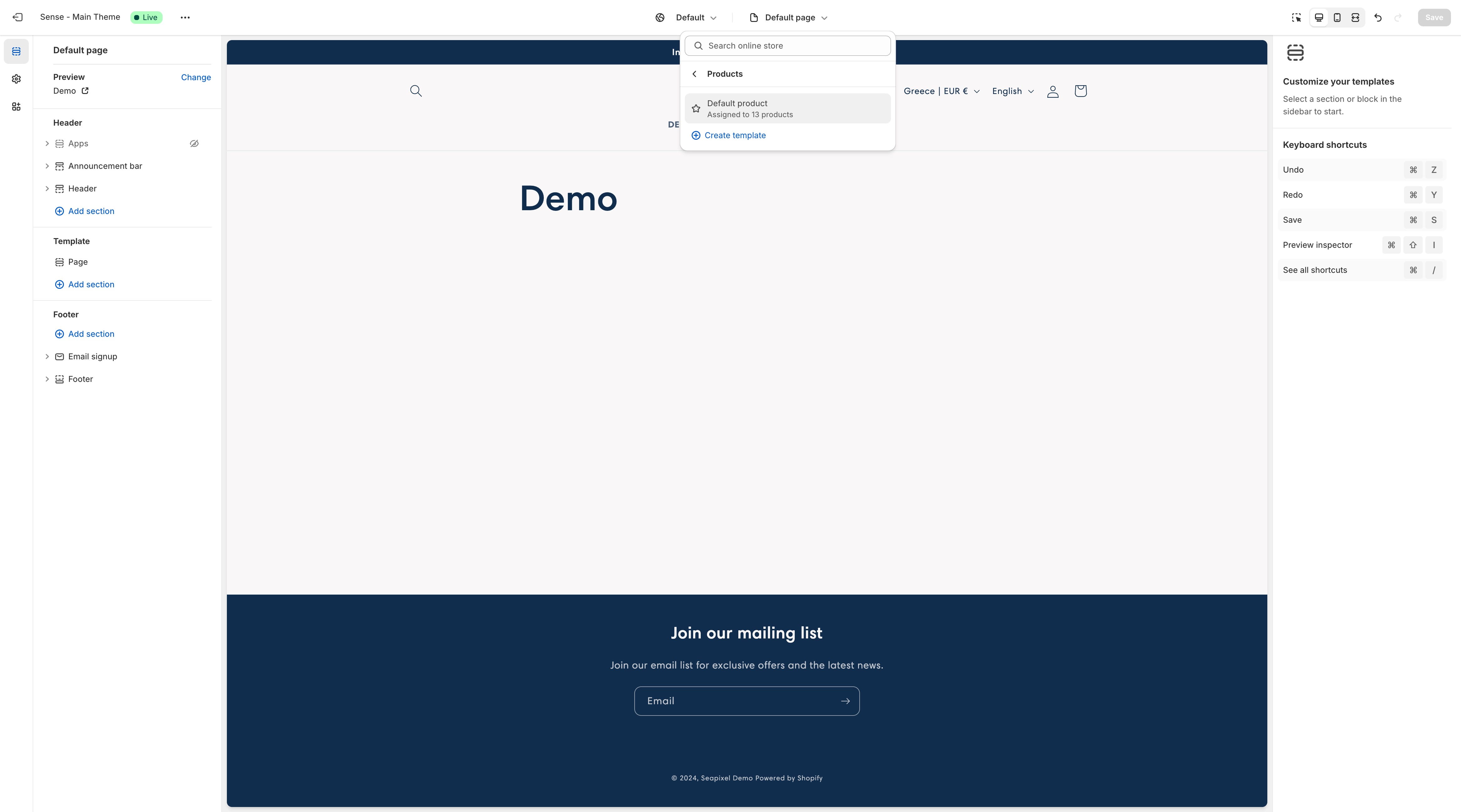 In this demo, we will use the product template.