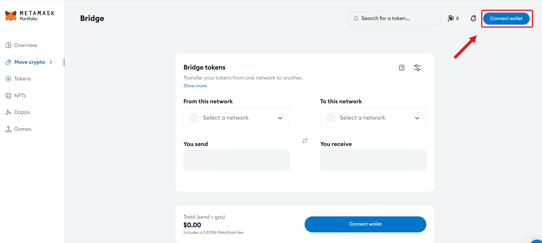 Chọn “**Connect wallet**”