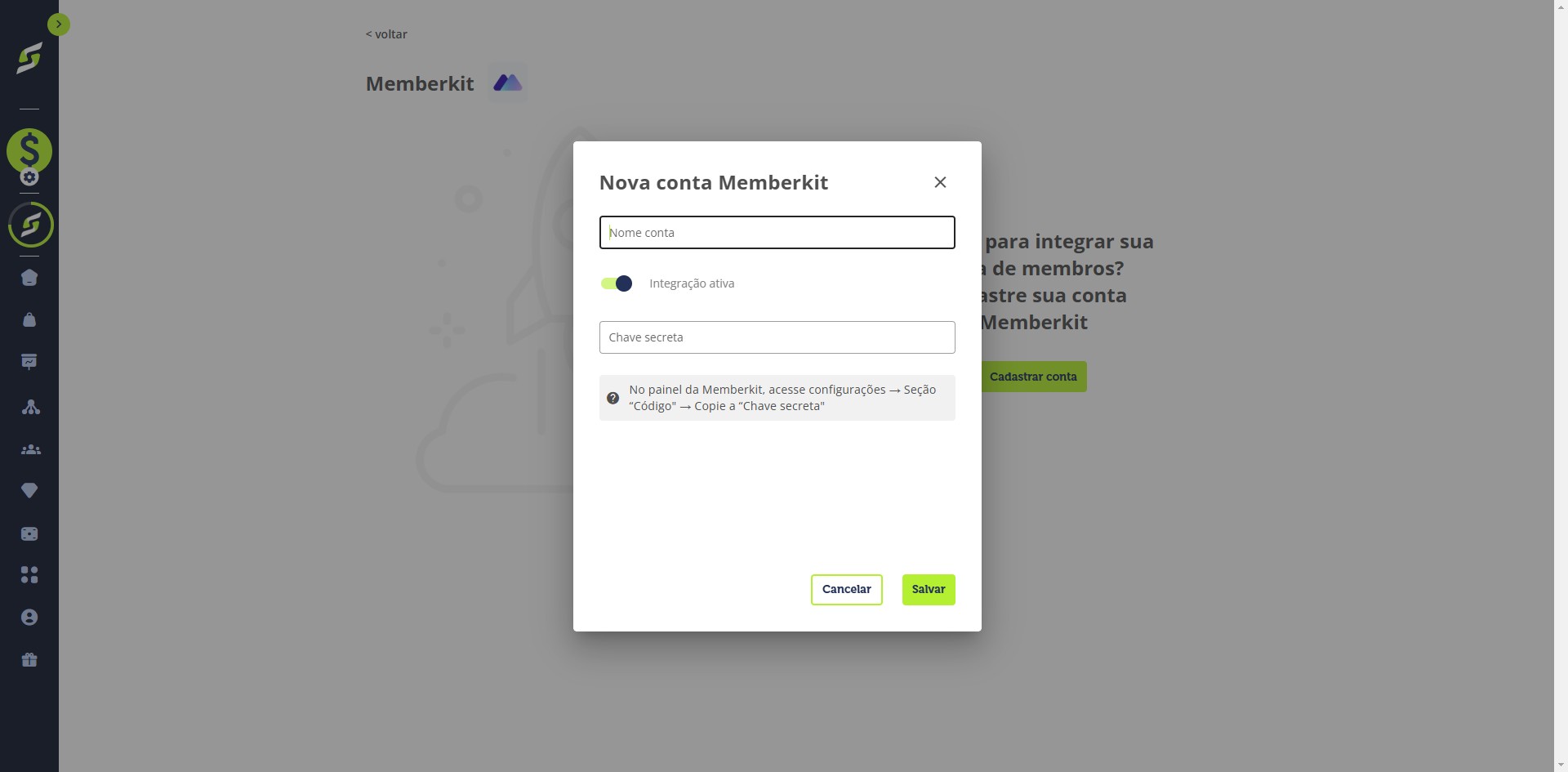 Adicione um nome para a conta (esse nome é apenas para identificação dentro da plataforma).