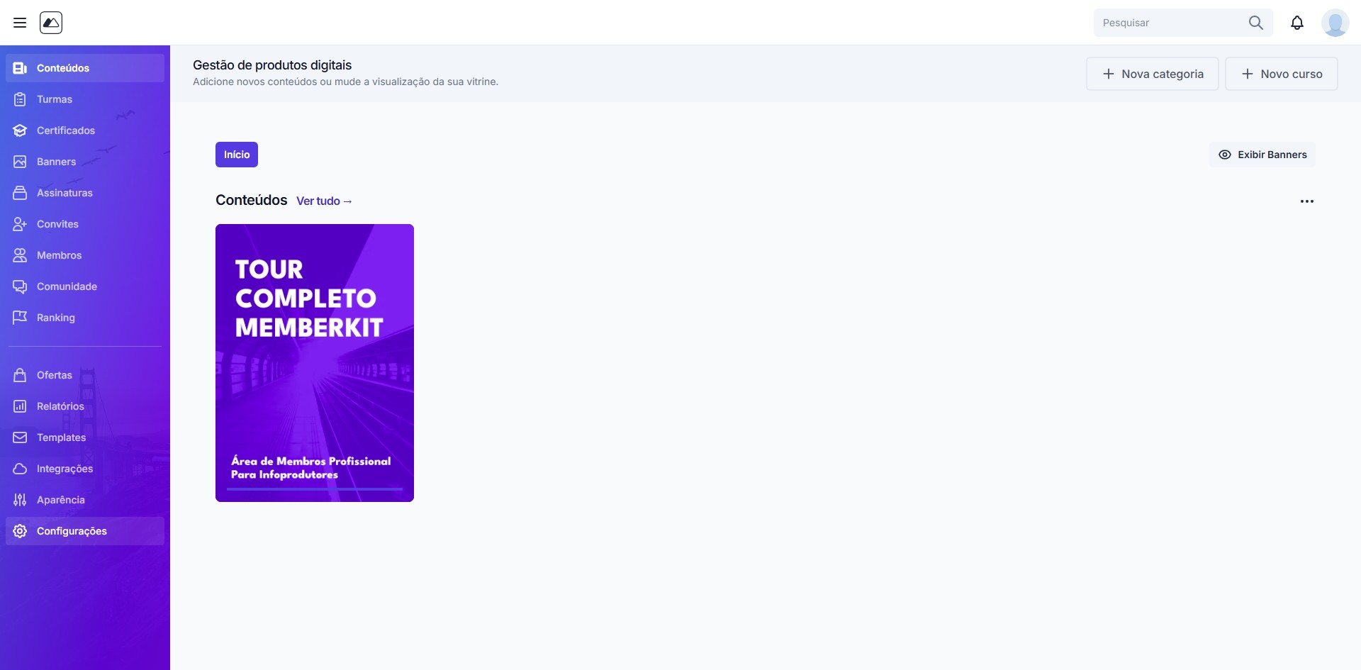 Acesse sua conta da MemberKit e clique em "Configurações".