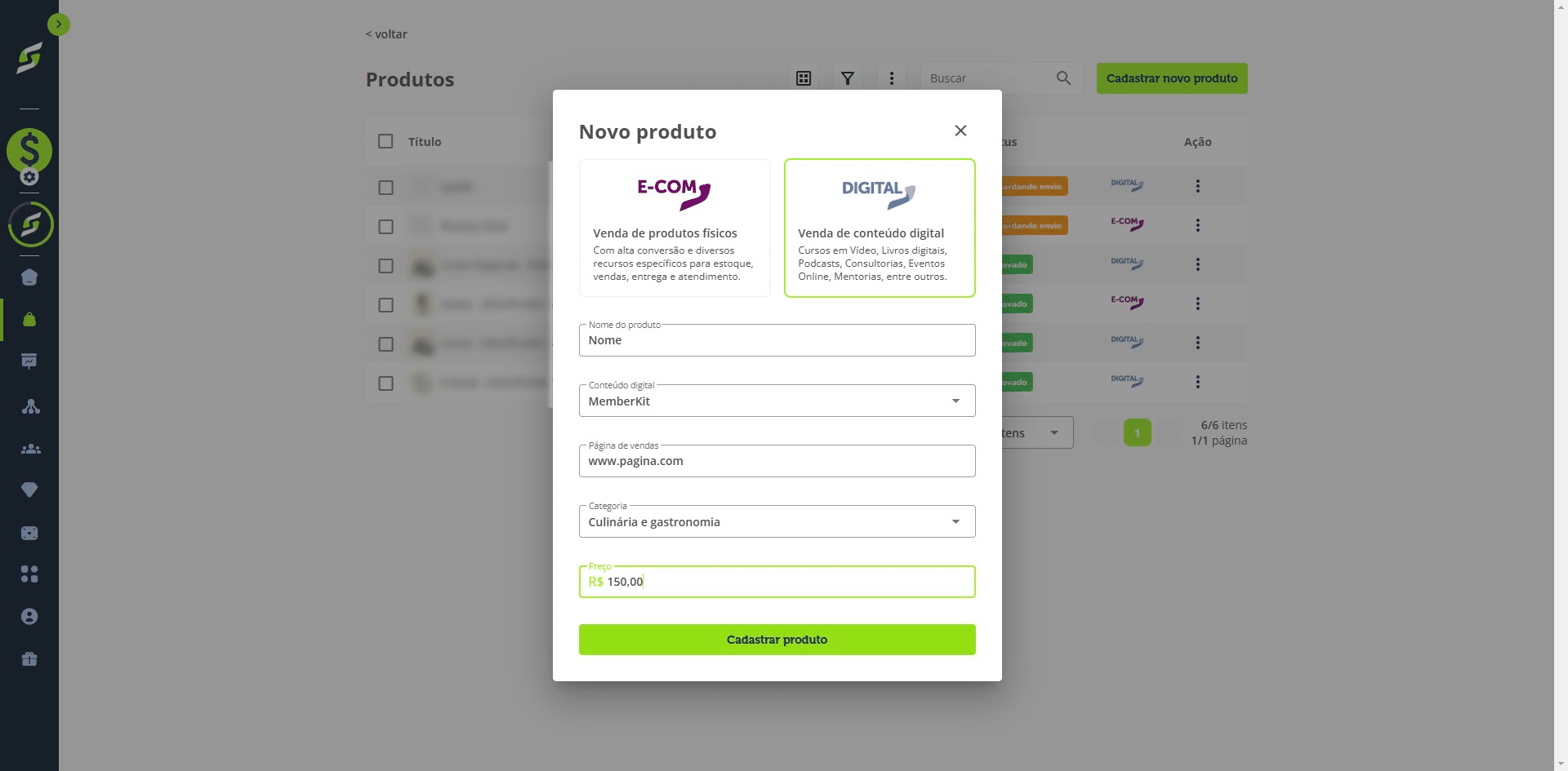Em Conteúdo digital, selecione "MemberKit".