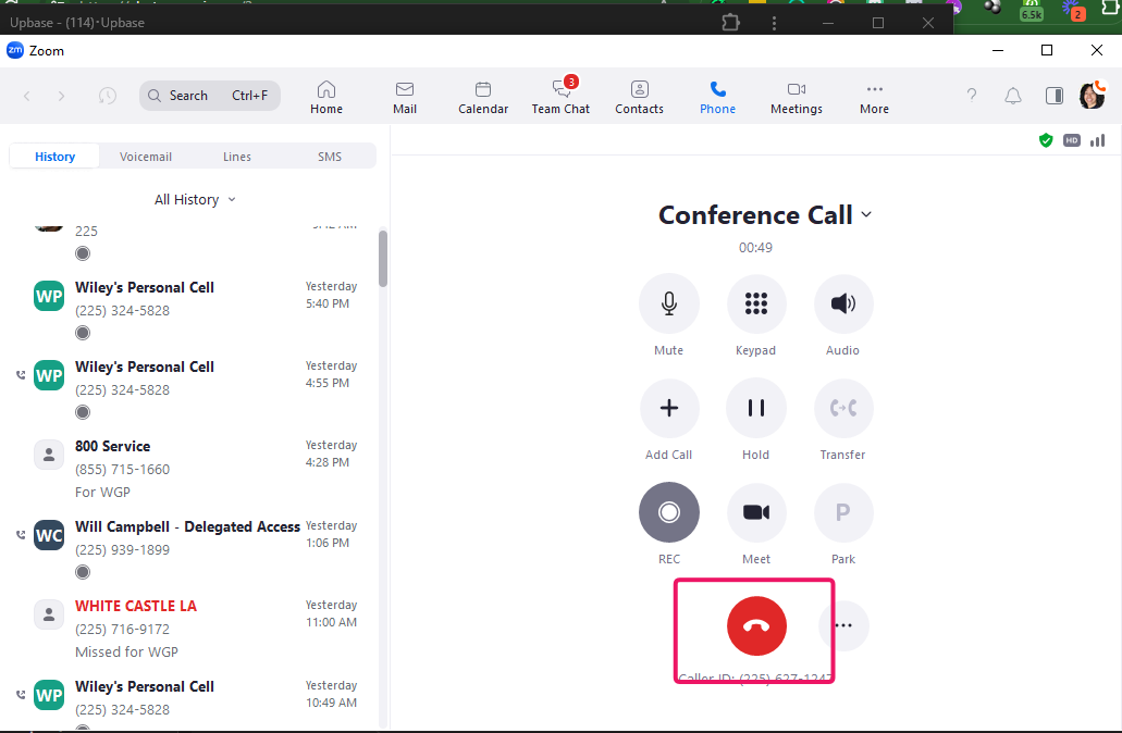 Click on the red button here to end the conference call for all participants