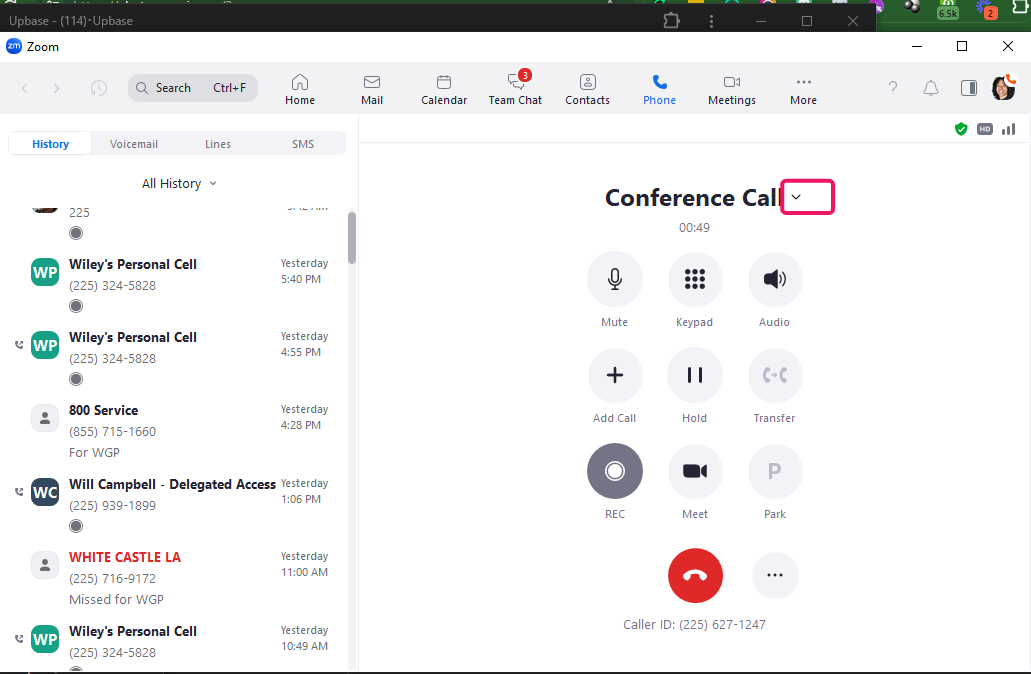 Click on the arrow to remove individual callers from the conference call