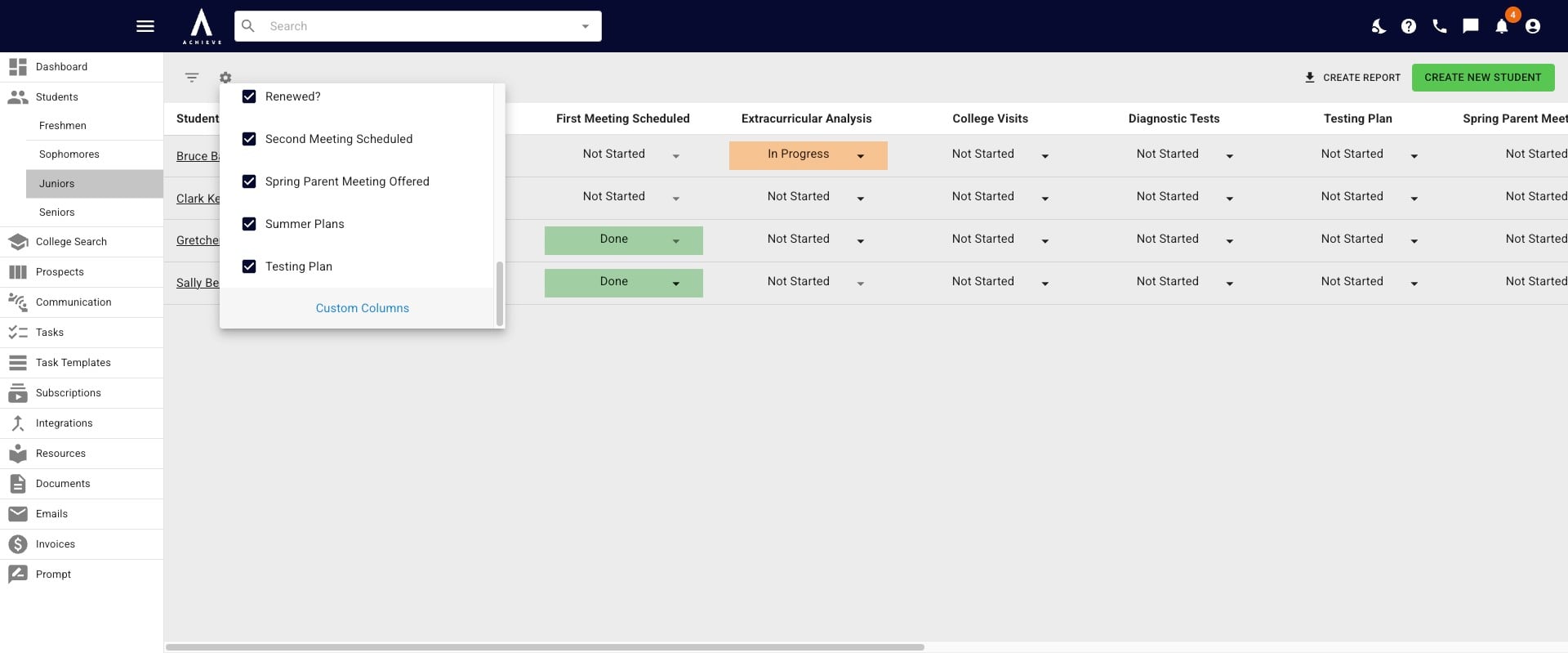 If you scroll to the bottom of the drop-down list, you will see the **Custom Columns** option. Once you click that, a pop up will appear.