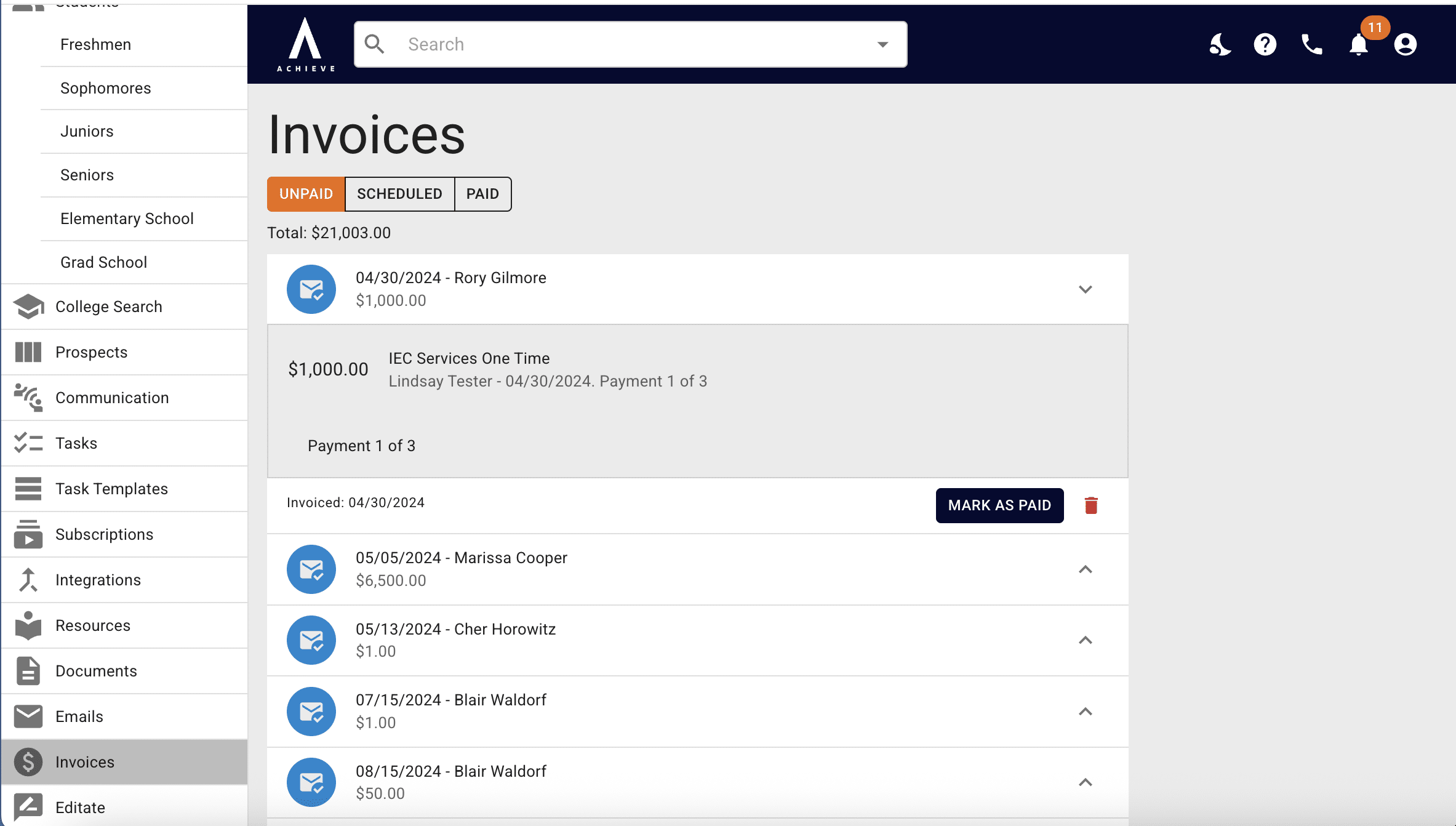 To mark a non-Stripe invoice as paid, press the **Mark as Paid** button. 