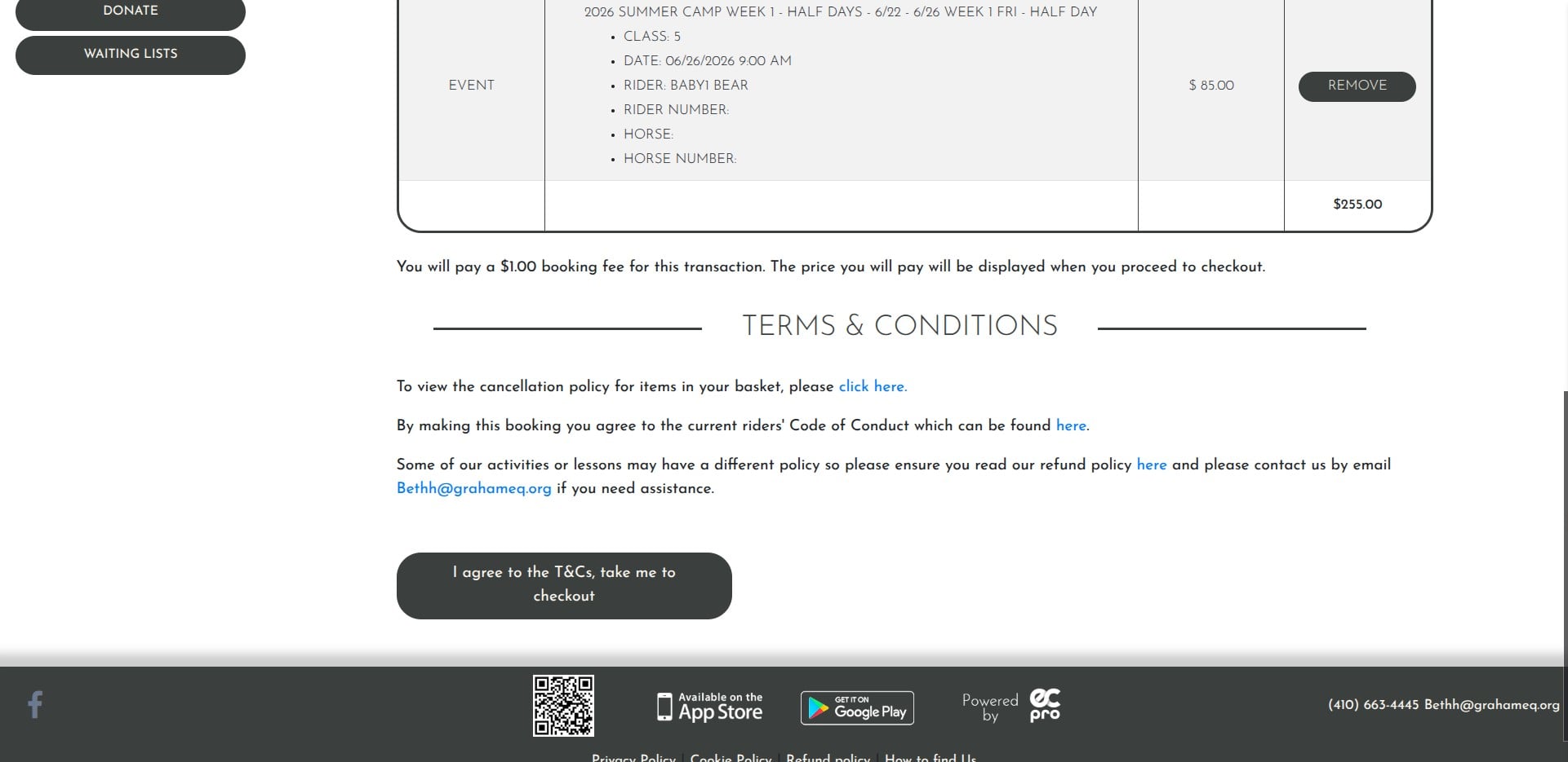Click on "I agree to the T&Cs, take me to checkout"