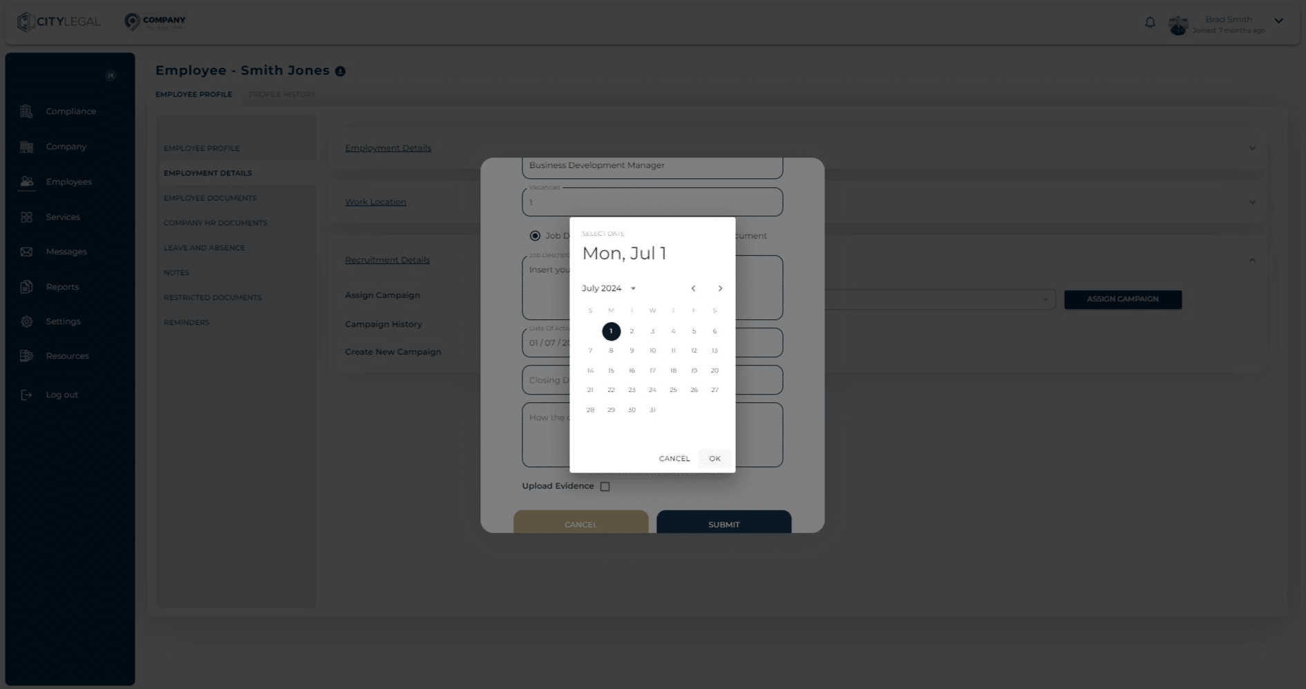 Enter the start date of the recruitment activity from the calendar option.