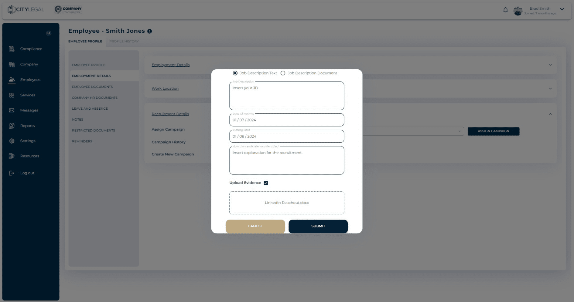 Click on "submit" after all the recruitment information is added.