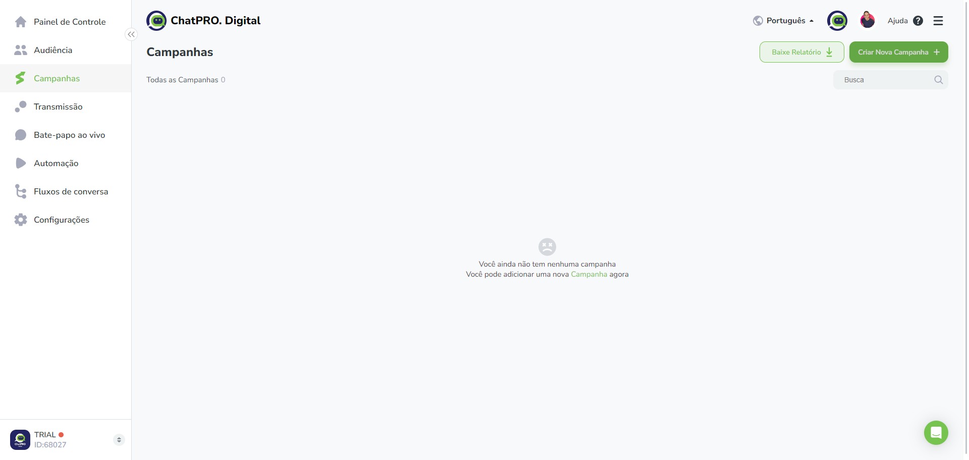 Click on "Criar Nova Campanha"