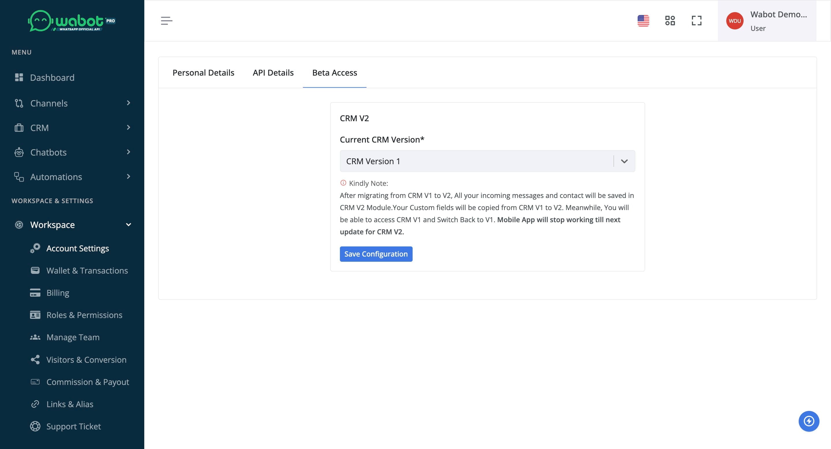 Choose "CRM Version 1"