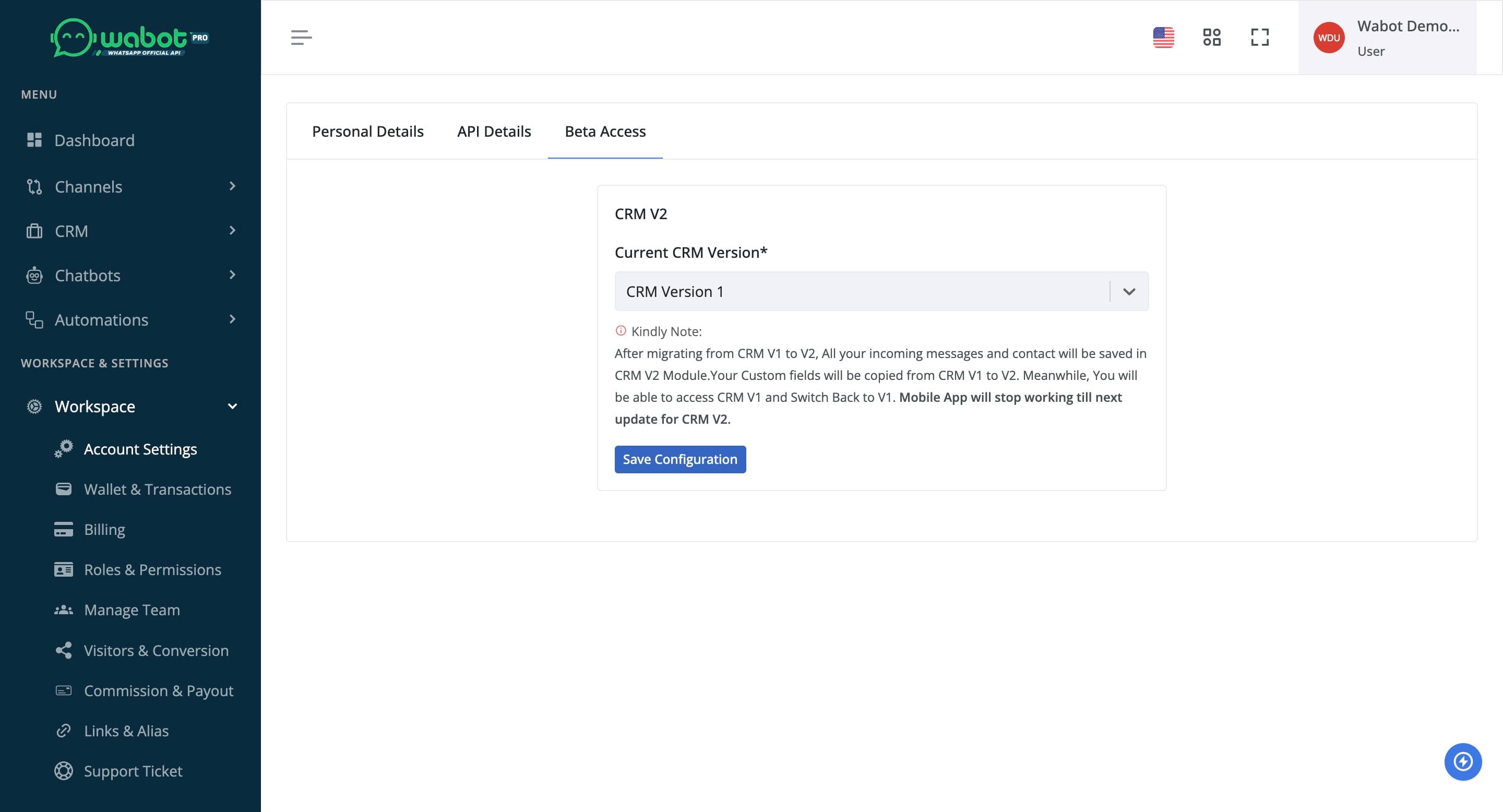 Click on "Save Configuration"