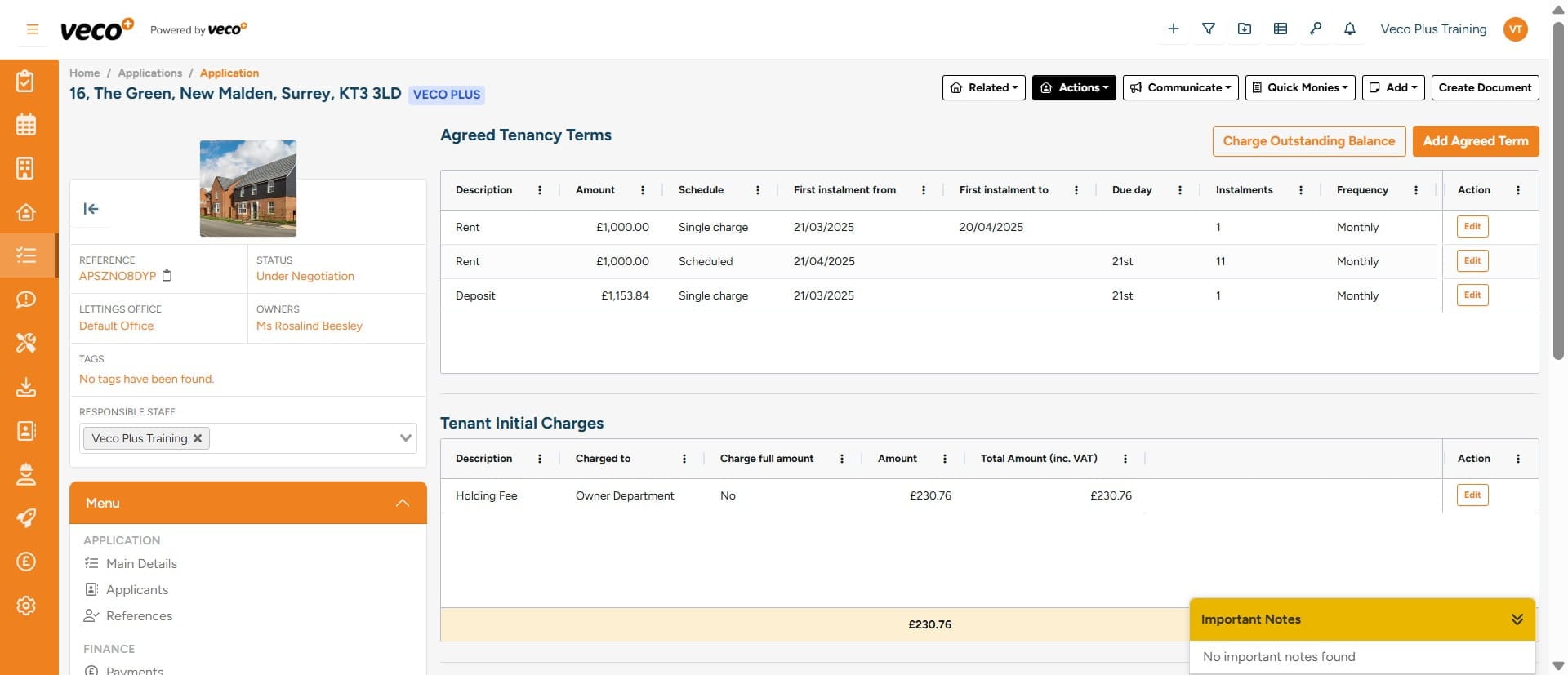 Select 'Edit' on the charge you would like to amend