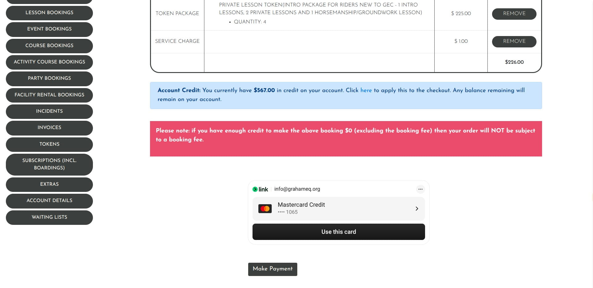 Proceed through the checkout process.
You will now have the tokens associated to your account to take your Intro lessons, 2 private lessons, and a horsemanship/groundwork lesson!