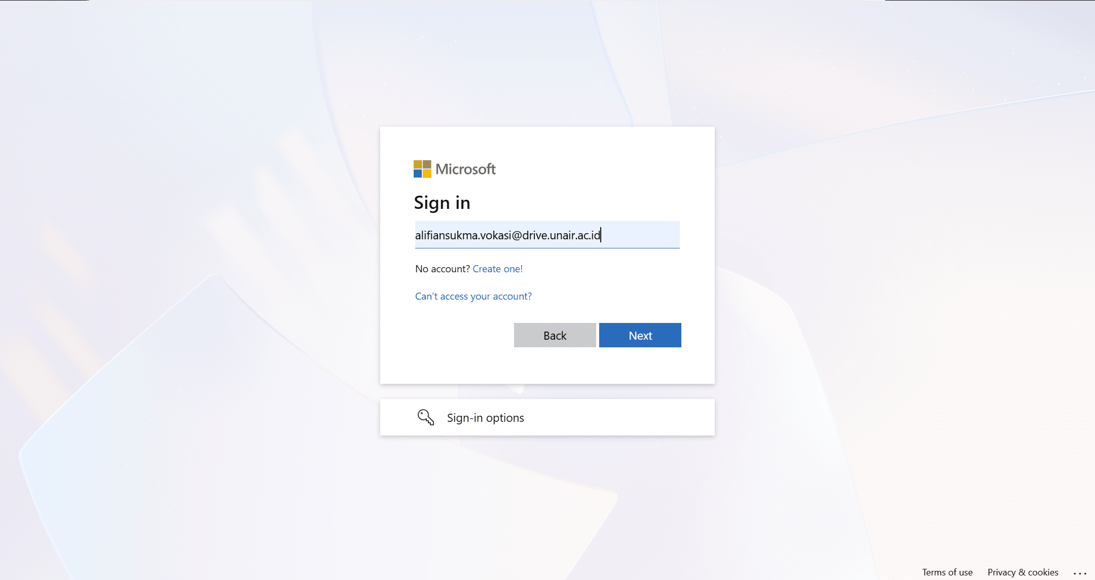 Masukan email Microsoft (...unair.ac.id)
