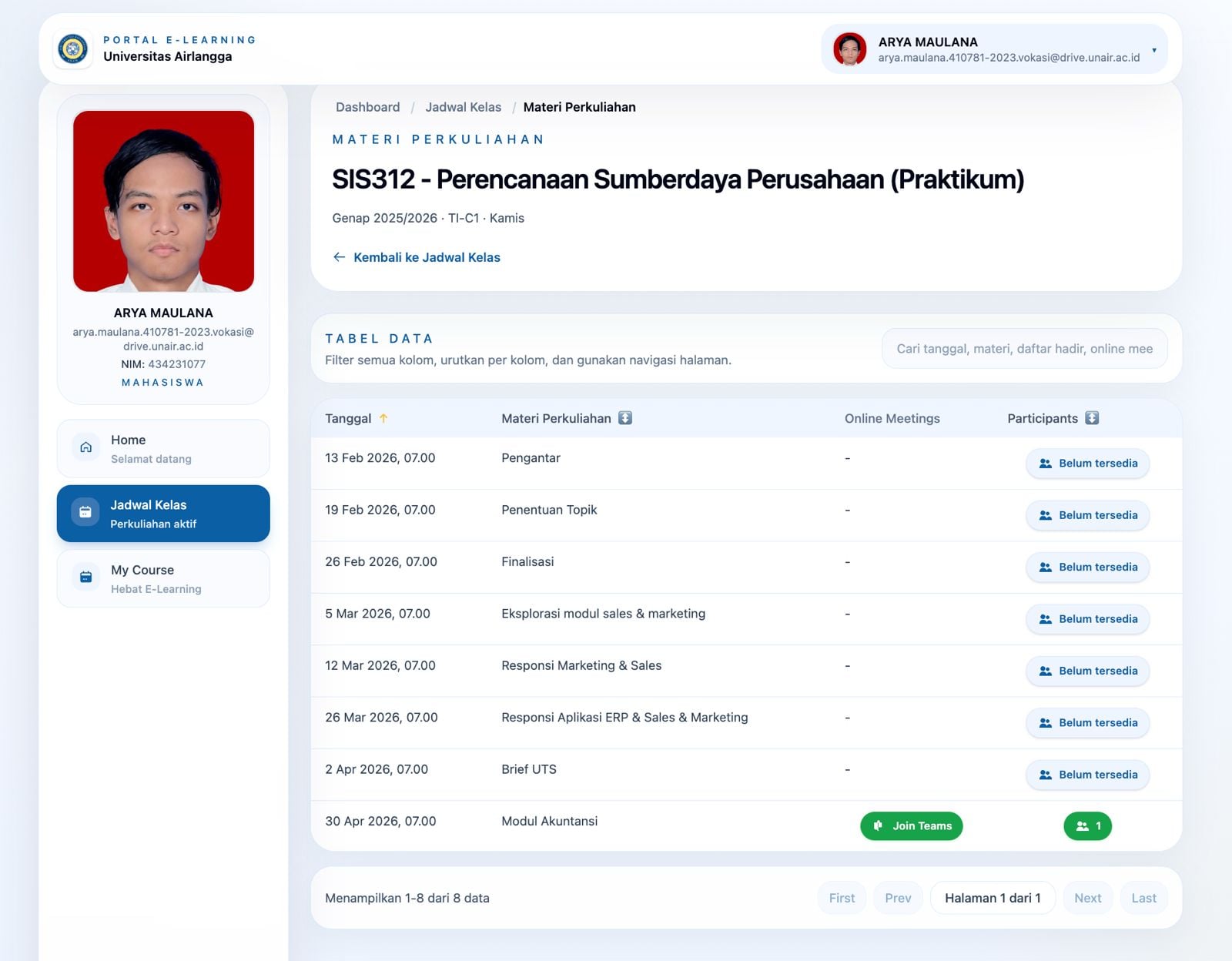 Pilih "Join Teams" sesuai jadwal perkuliahan yang dituju