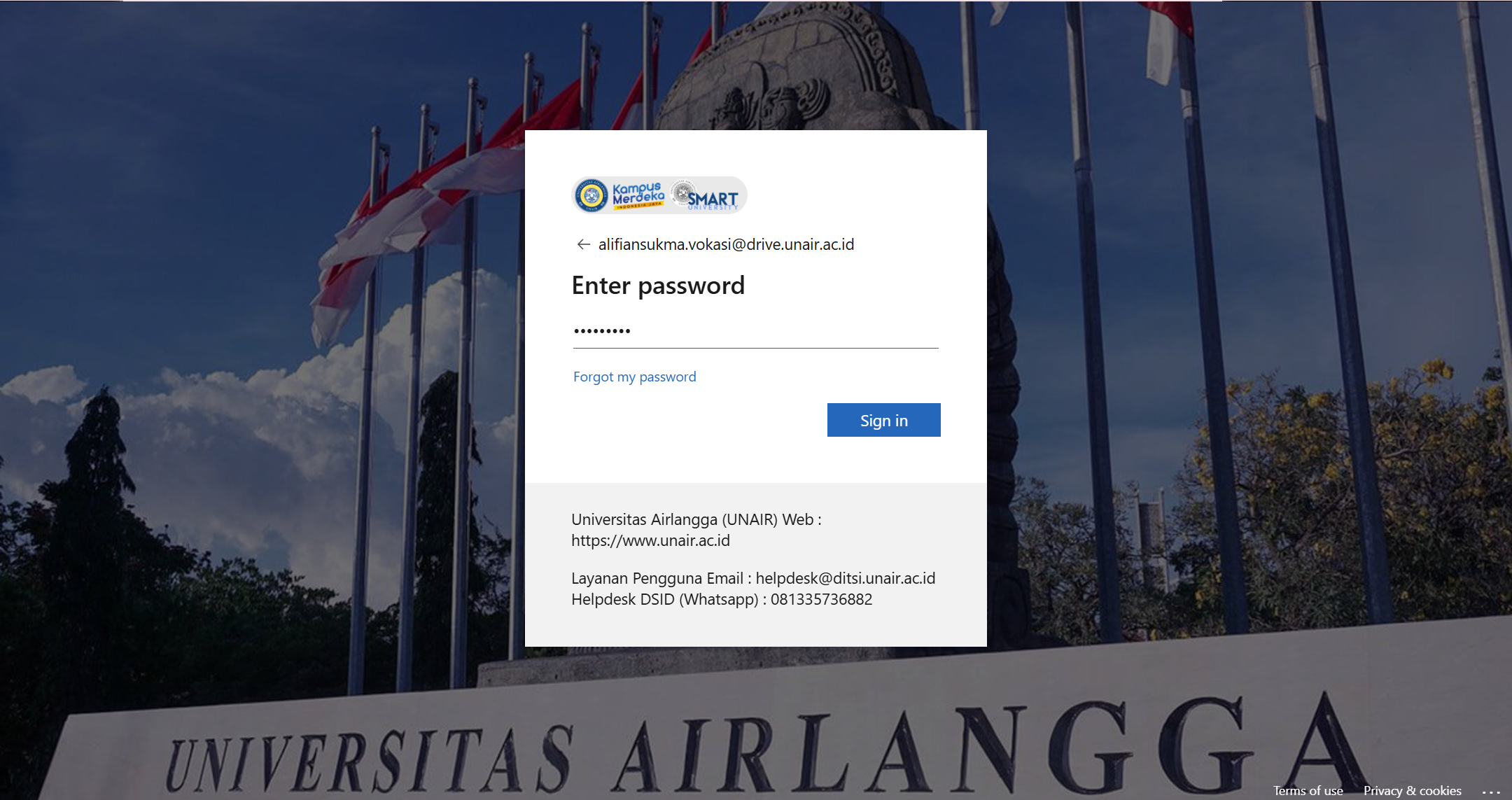 Masukan Password Anda dan klik tombol "Sign-in"
