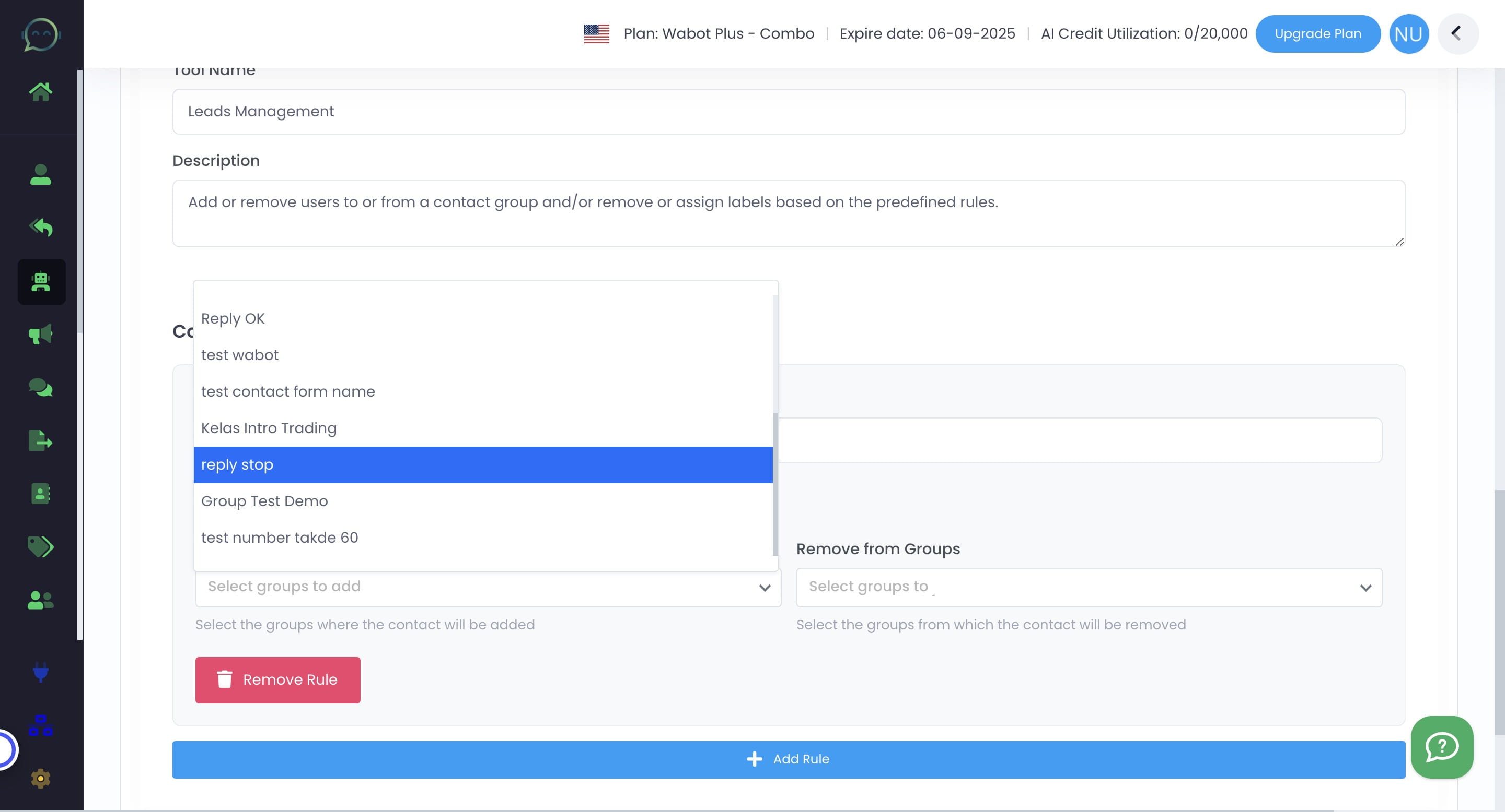 Choose which contact group you want to add the lead