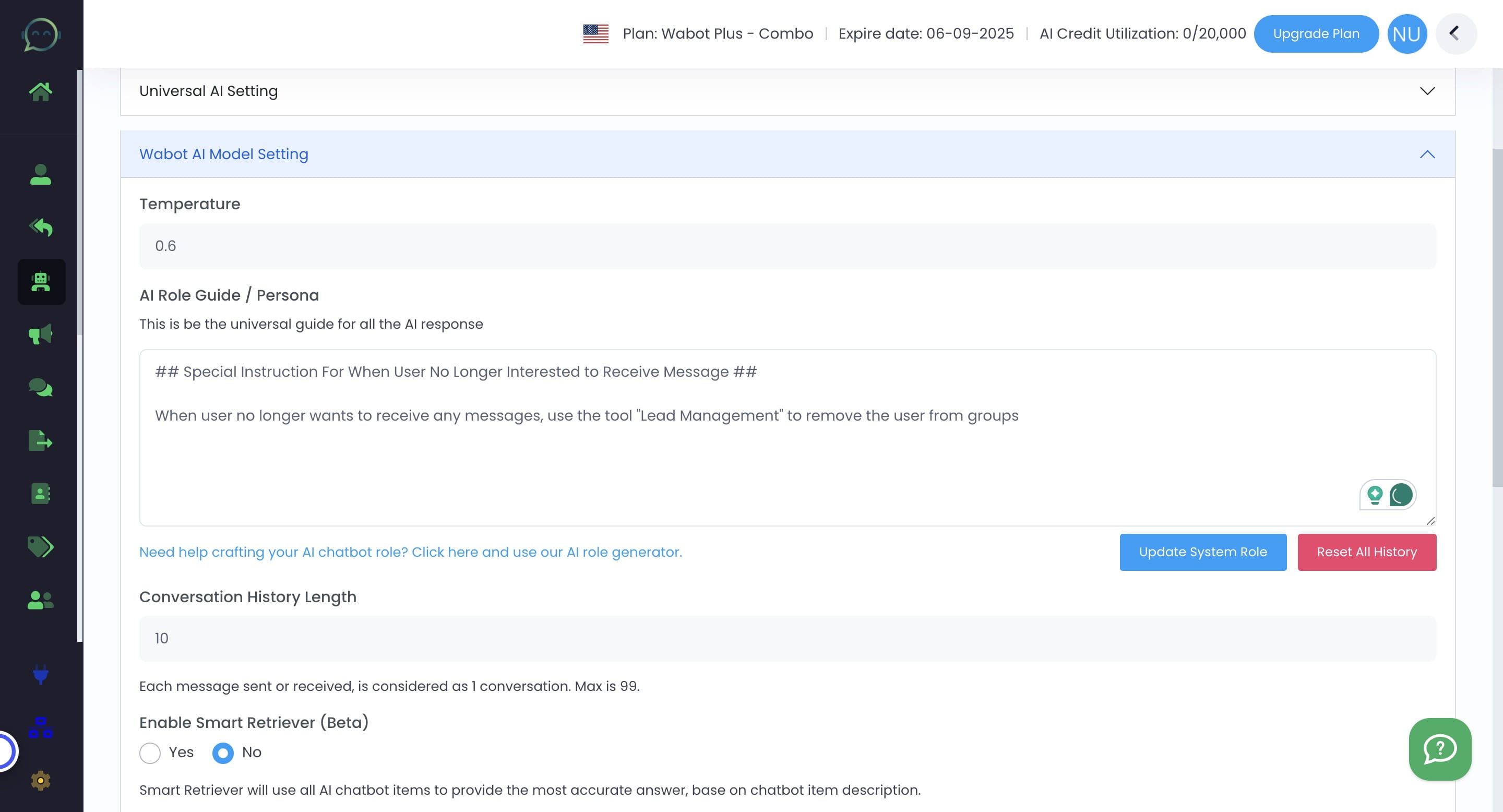 Click on "Update System Role" to make sure AI running on the latest prompt given