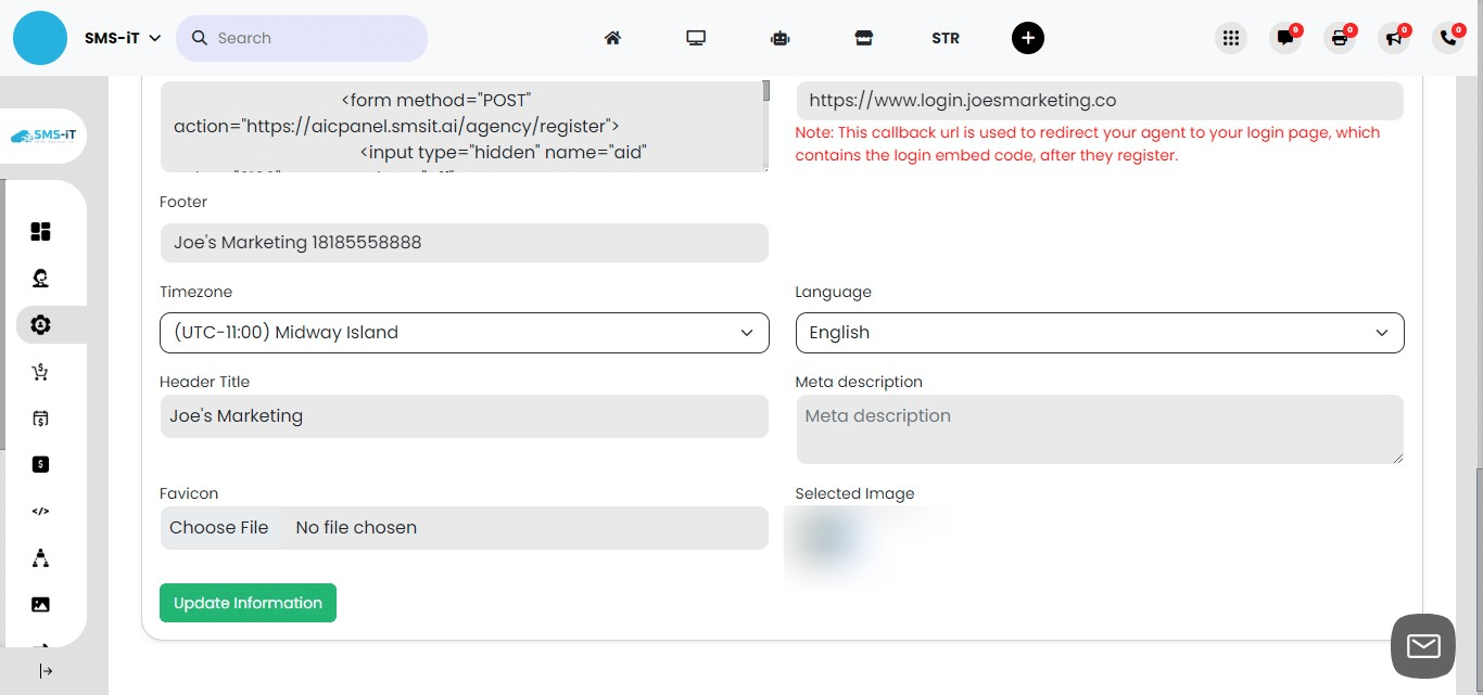 **Finalizing Your Branding Setup:**

Fill in any remaining information fields
Click "Save" if this is your first time setting up
Click "Update Information" if you're editing existing data