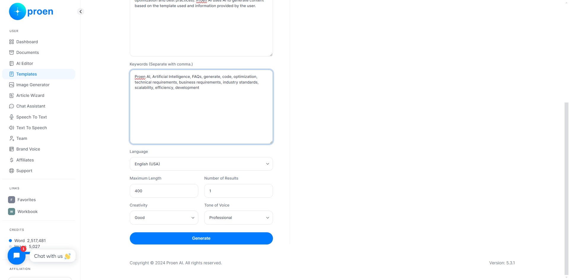 **Optional**: curate the content that will be generated
