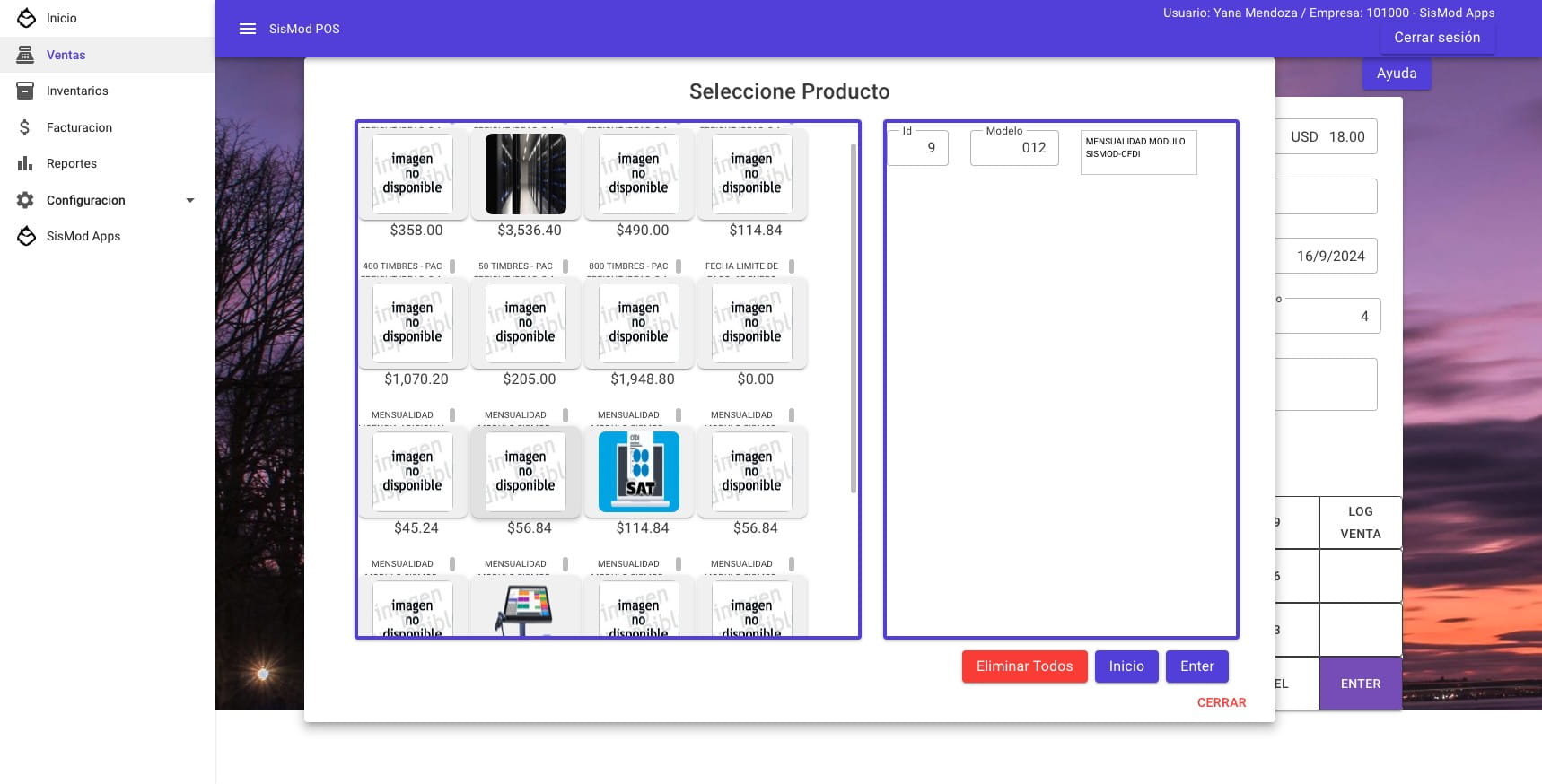 Click sobre la imagen de los productos a vender