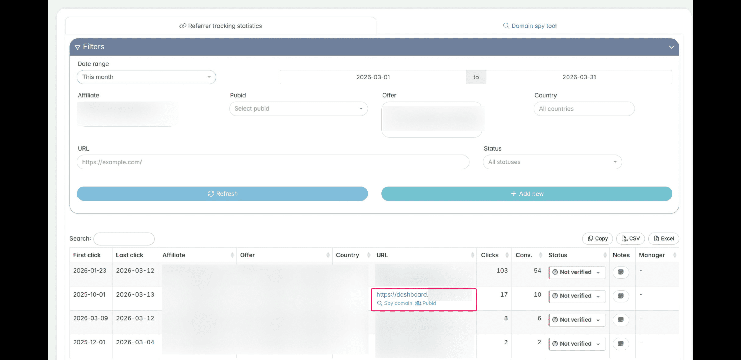Note: **If you notice another TrafficManager platform URL** in the publishers list without additional details, it means that the respective platform is not sending fingerprint data. To receive this information, you will need to ask that platform to send traffic with fingerprint data ***as instructed above***.