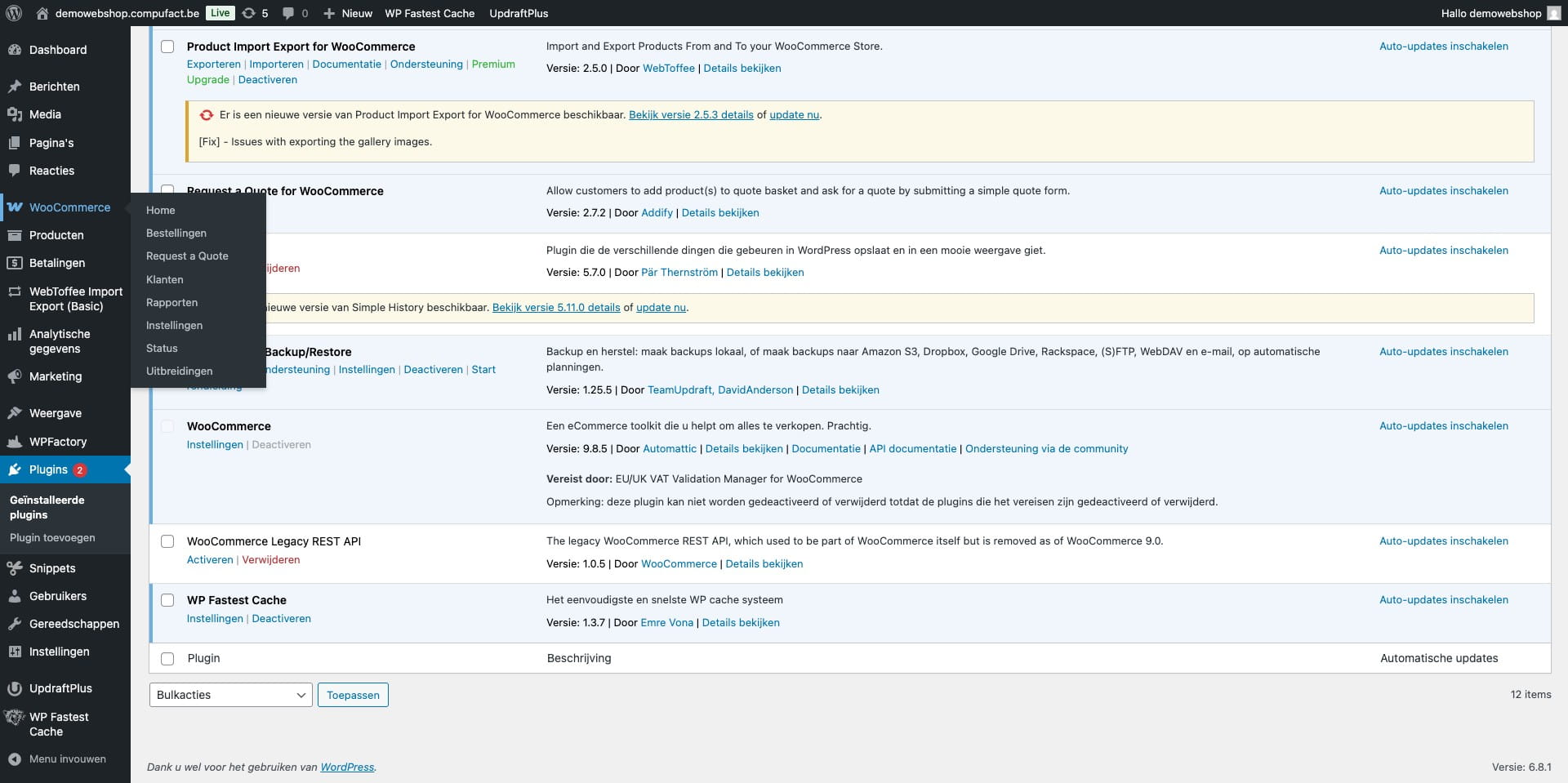 Klik op "WooCommerce"