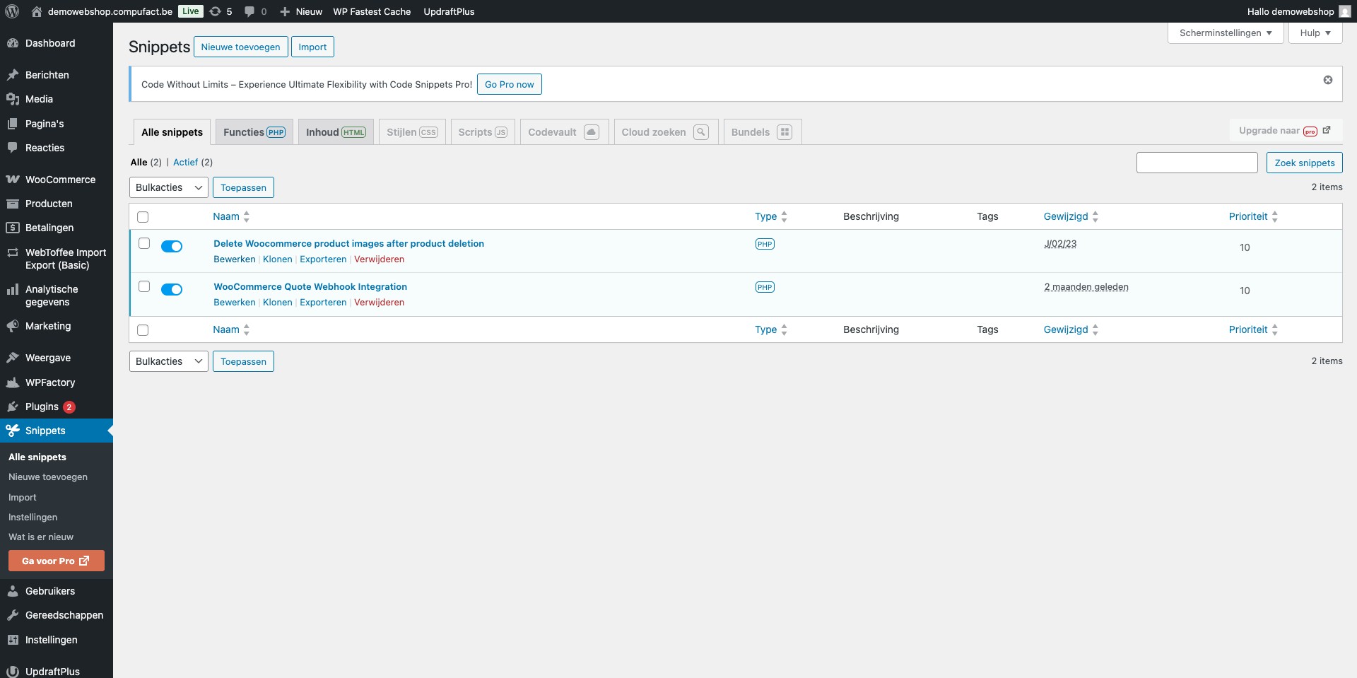 Maak een nieuwe snippet Delete Woocommerce product images after product deletion aan